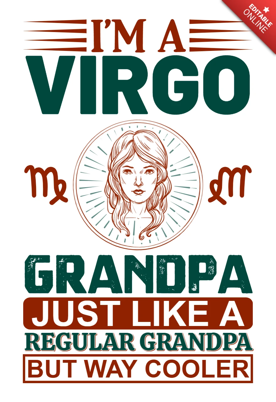 Vintage virgo abuelo cita plantilla de diseño para ropa personalizable