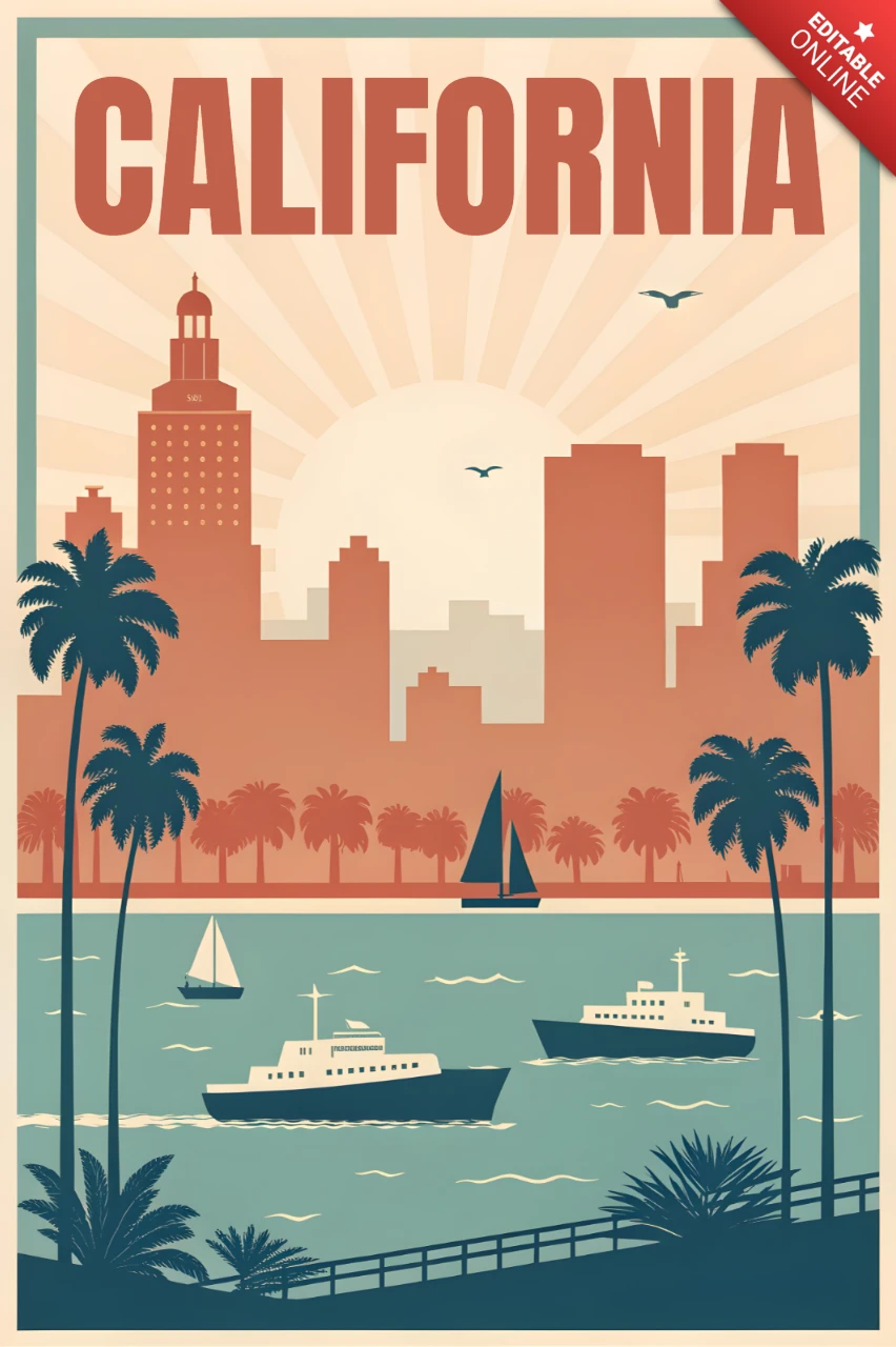 Modèle de design rétro de Californie pour affiches de voyage