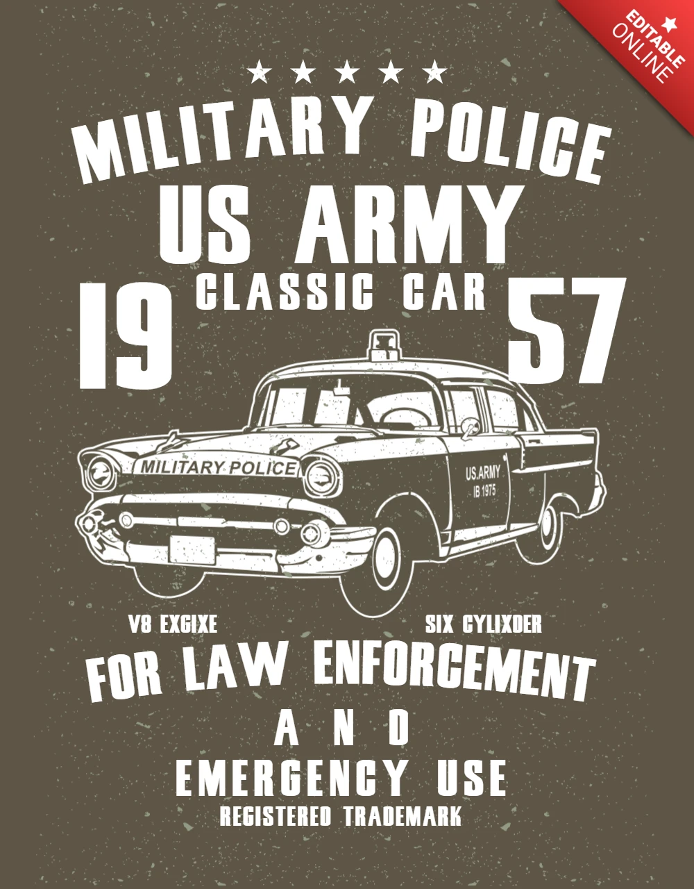 Modelo de design de camiseta vintage de carro clássico do exército dos EUA