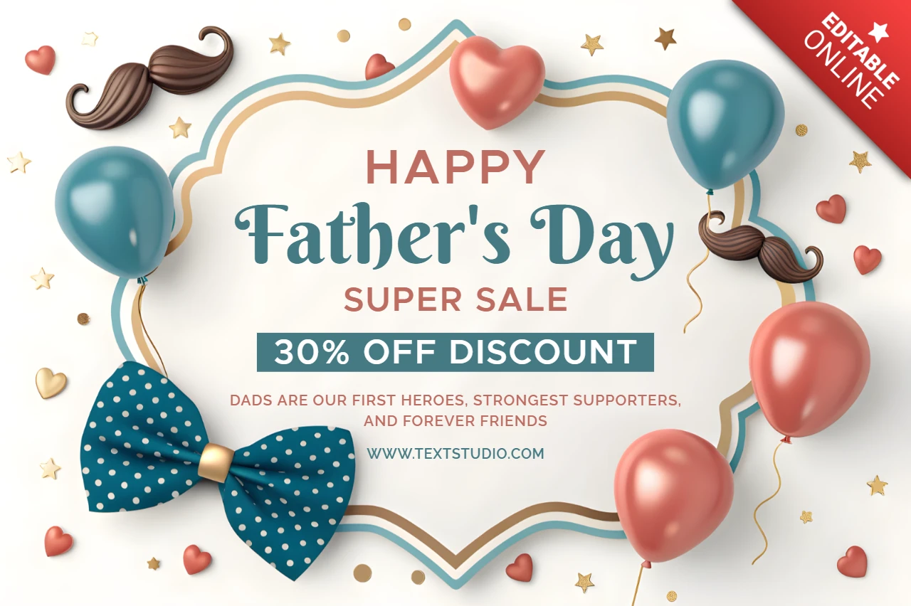 Father's Day Celebration Template - Festive Balloon and Bow Tie Design