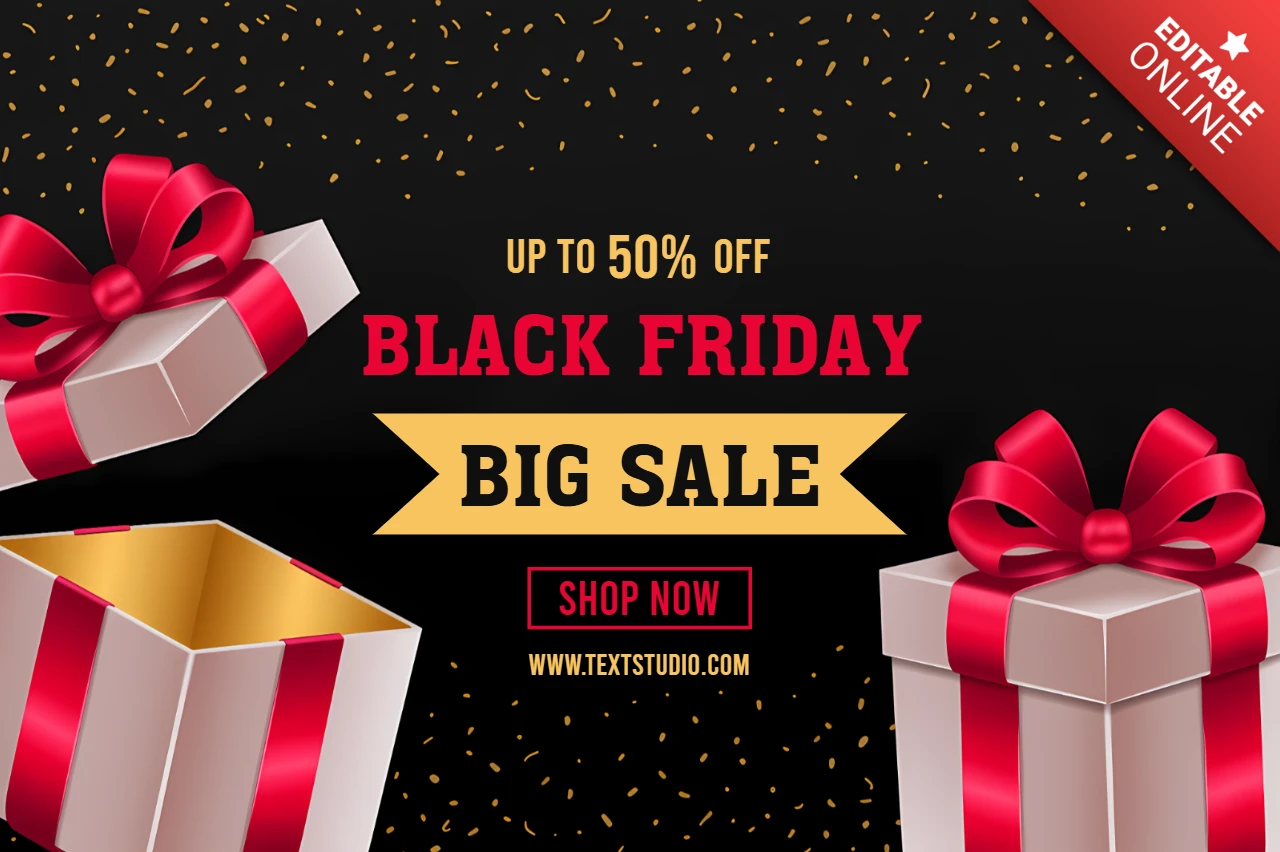 Black Friday Sale Design Template with Gift Boxes and Bows for Promotional Flyers