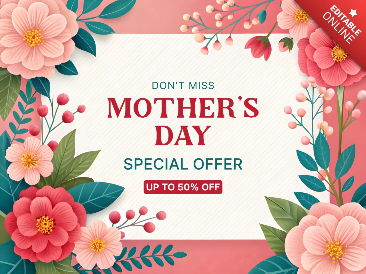 Floral Mother's Day Promotion Template Design - Editable Special Offer