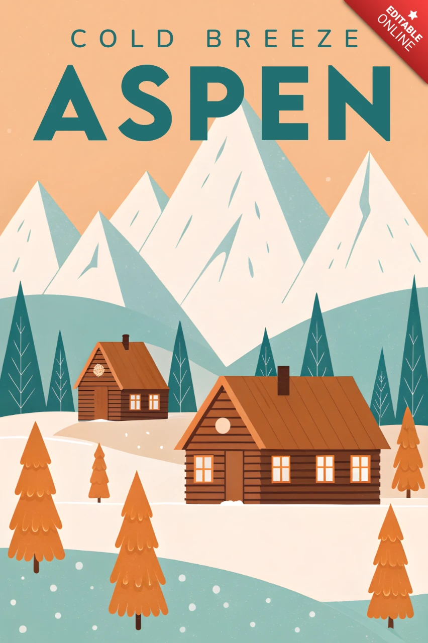 Mountain Cabin Design Template for Posters Featuring Retro Style and Scenic Landscape