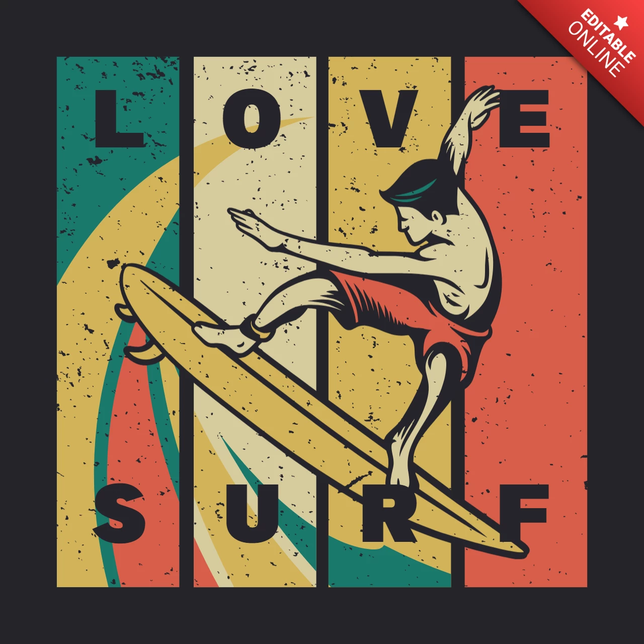 Man Love Surfing Vintage T-shirt Design Template