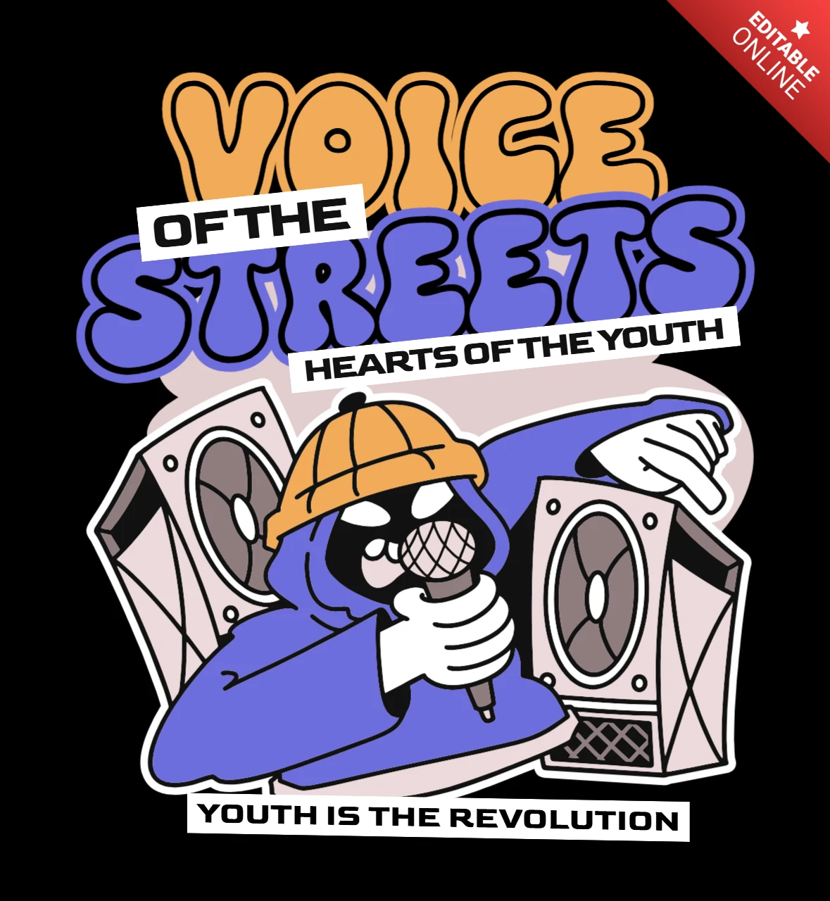 Stimme der Straßen Jugendrevolution urbane Kunst T-Shirt Design Vorlage