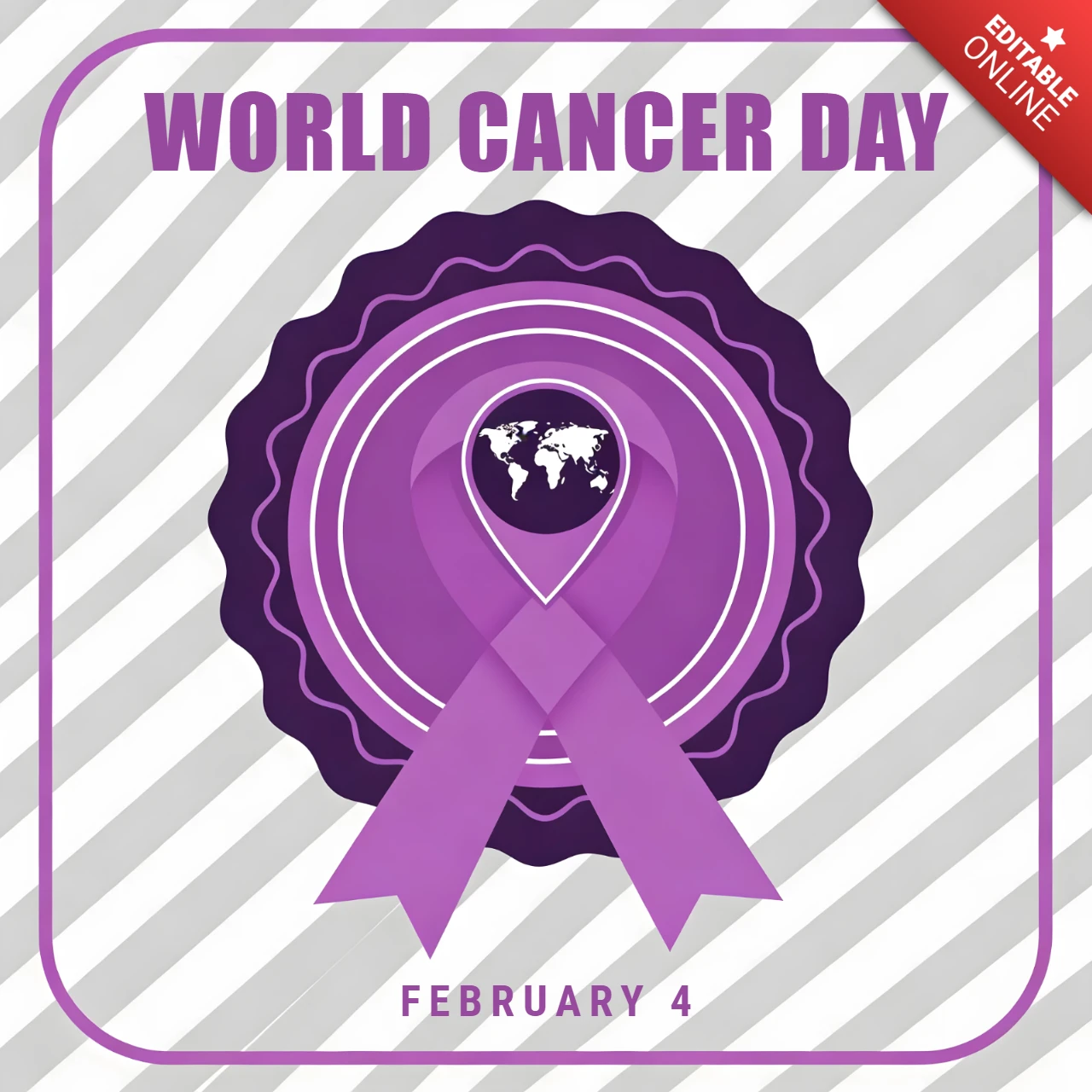 World Cancer Day Awareness Template with Ribbon Design for Posters