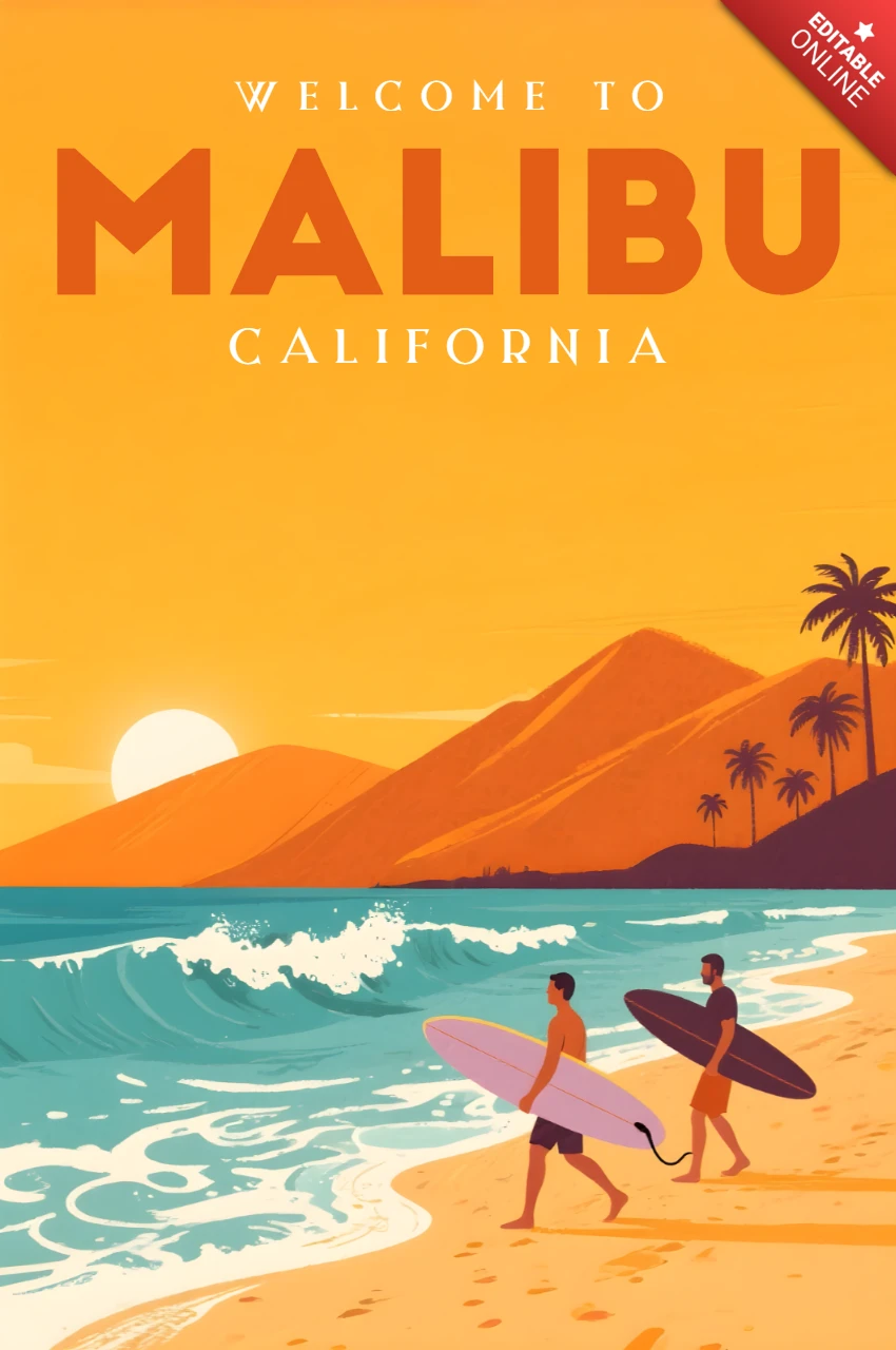 Malibu Beach Sunset Design Template for Travel Posters