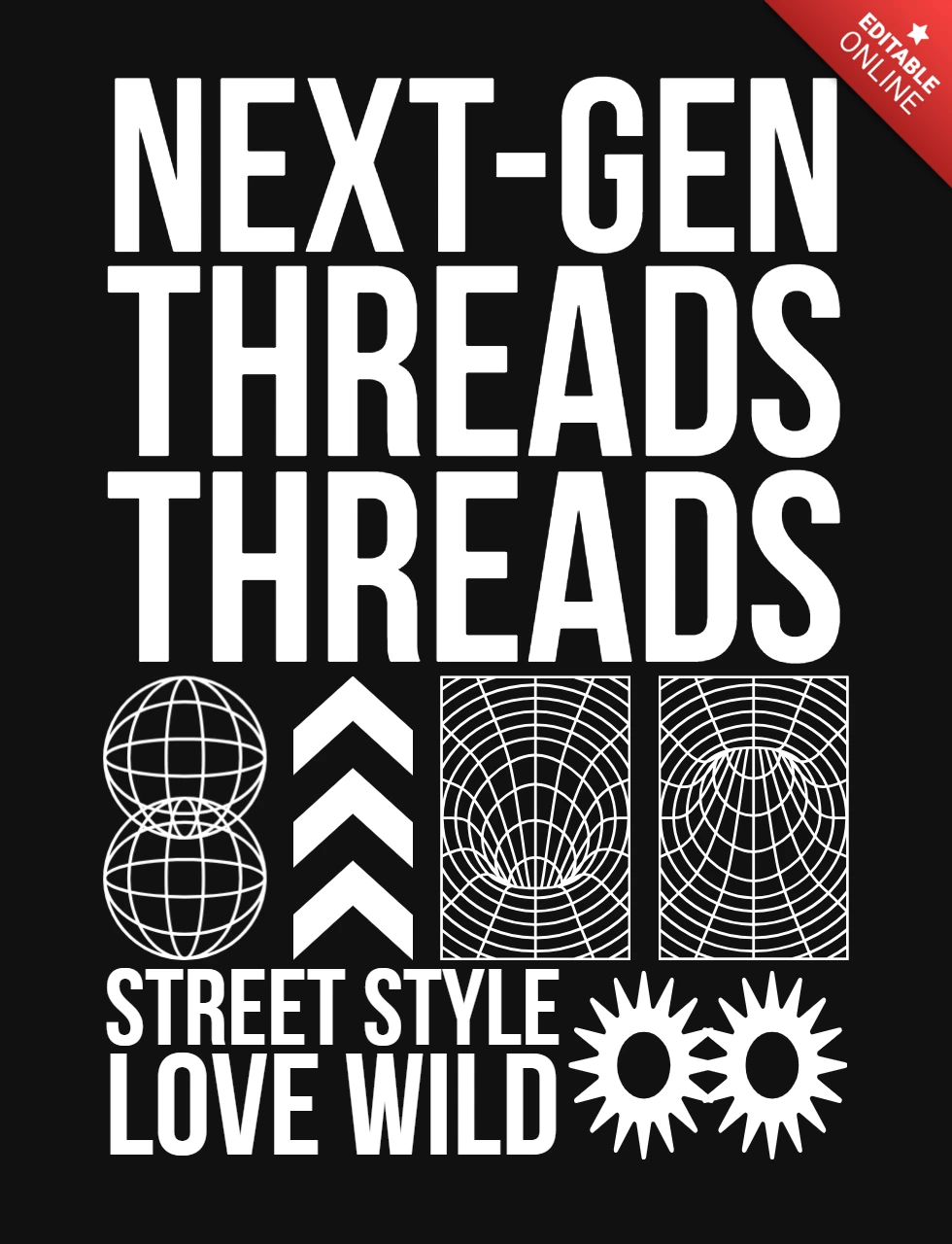 NEXT-GEN THREADS Grid Sphere & Geometric Streetwear T-Shirt Design Template