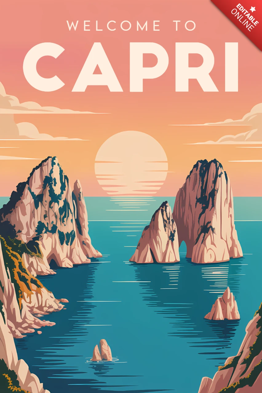 Template de design vintage de capri para pôsteres de viagem