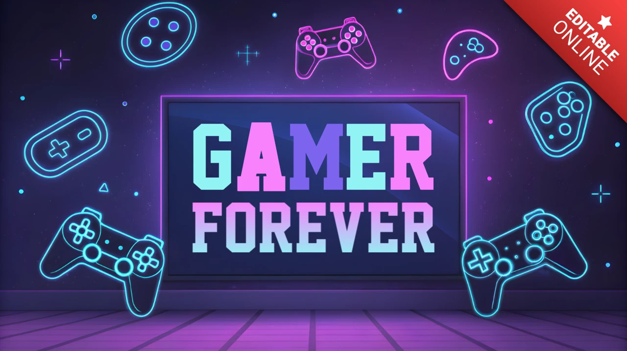 Neon Arcade Gamer Design Template with Game Controllers