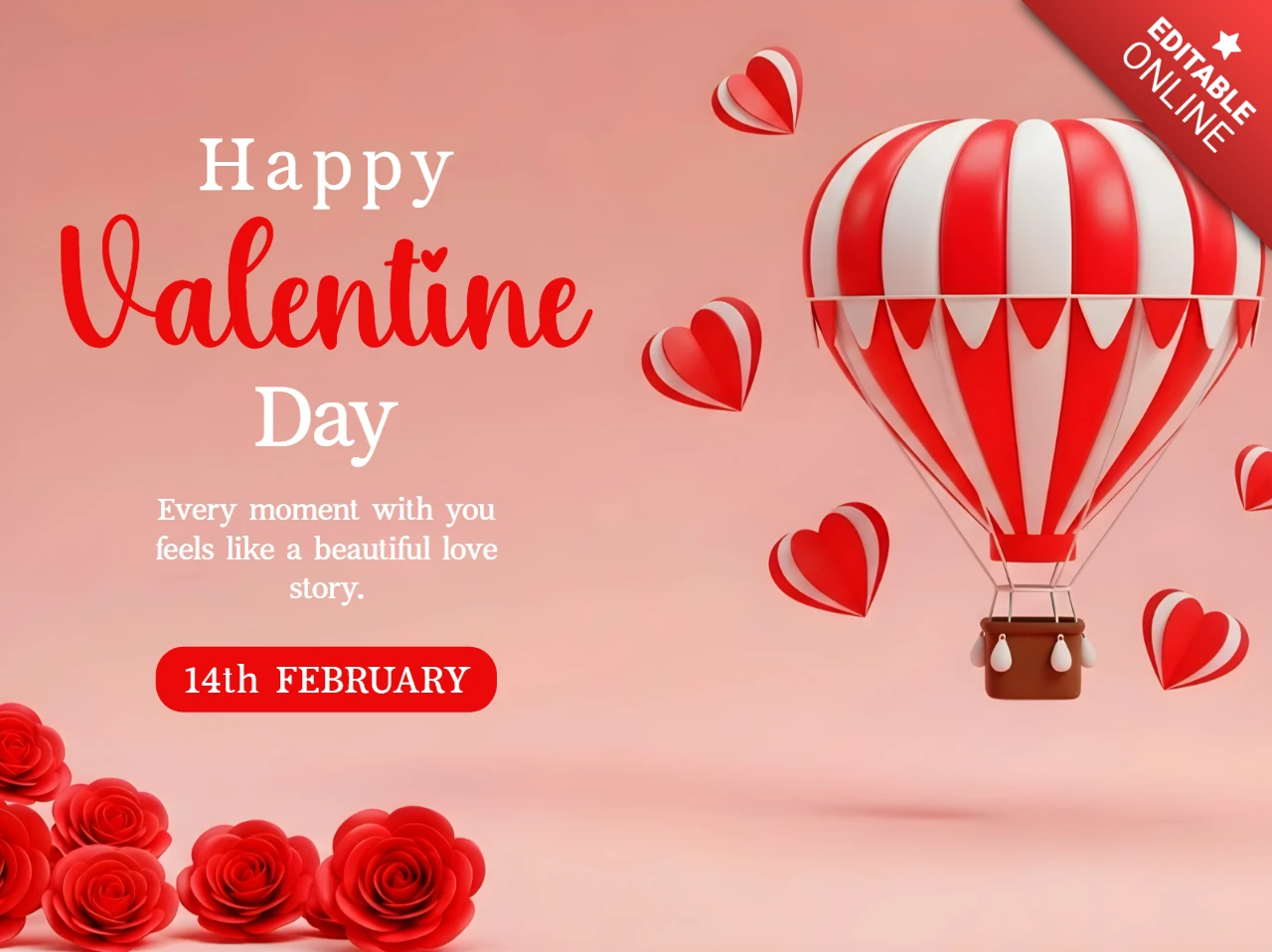 Template di design per biglietti di auguri con mongolfiera per San Valentino