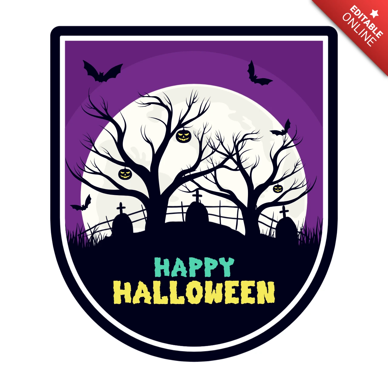 Шаблон дизайна футболки со значком кладбища Happy Halloween
