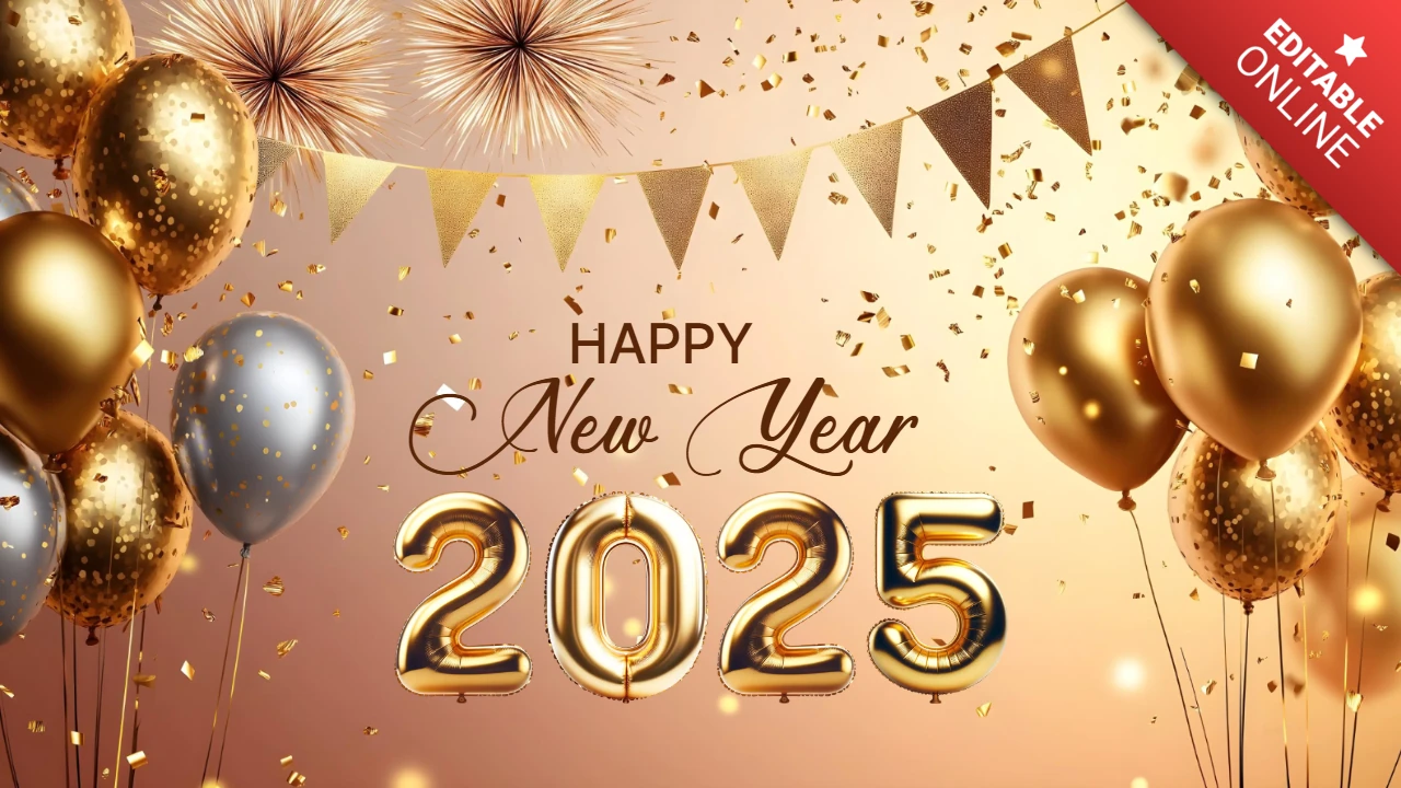 Golden Balloons and Confetti New Year Celebration Design Template