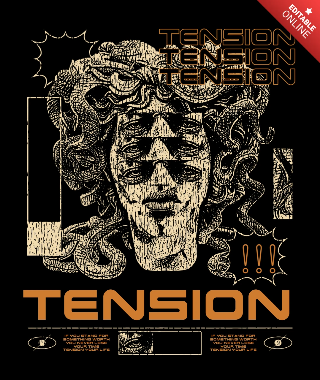 Retro Graphic Design Template Featuring Tension-Themed Illustration for Apparel