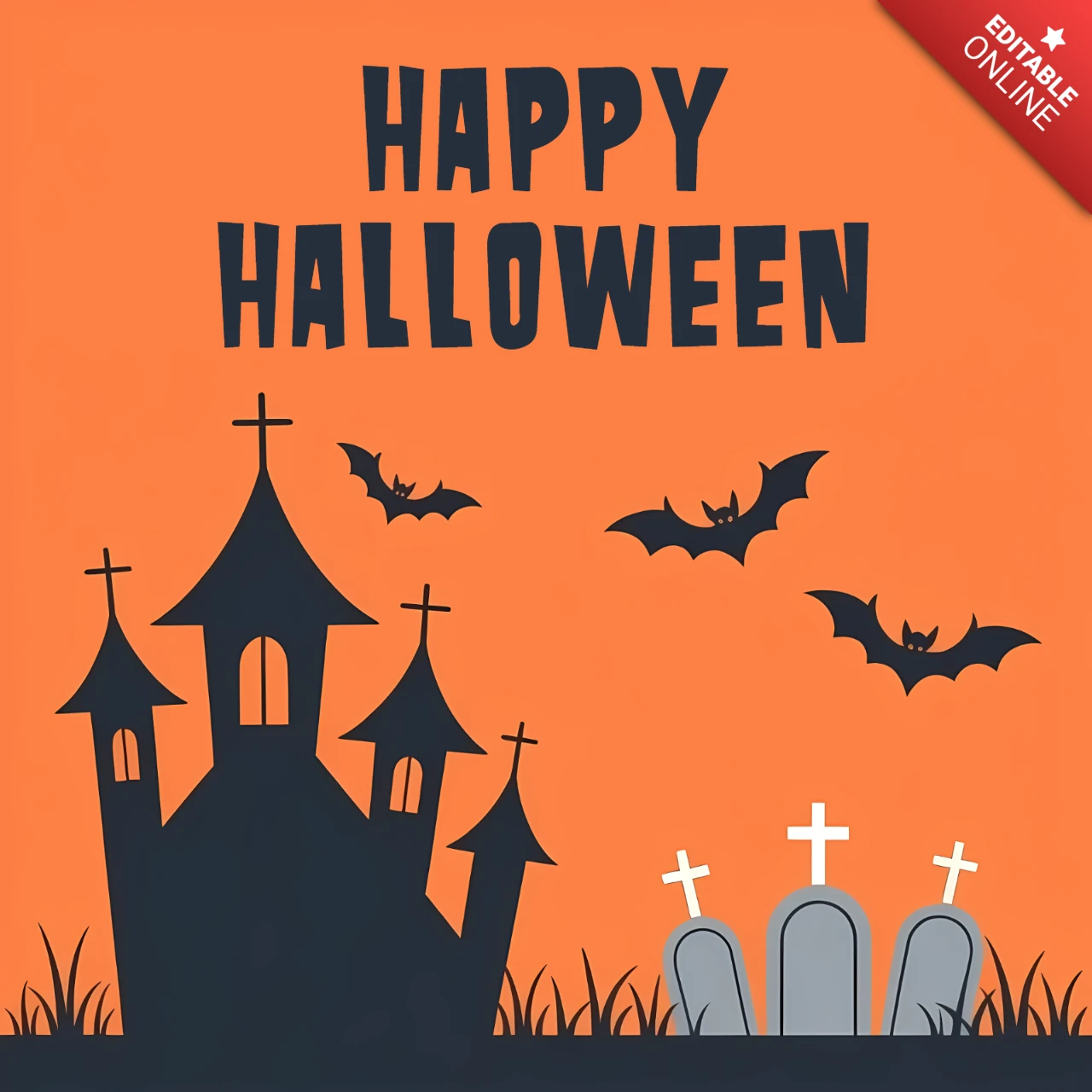 Spooky Halloween Design Template with Haunted House and Bats for Party Invitations
