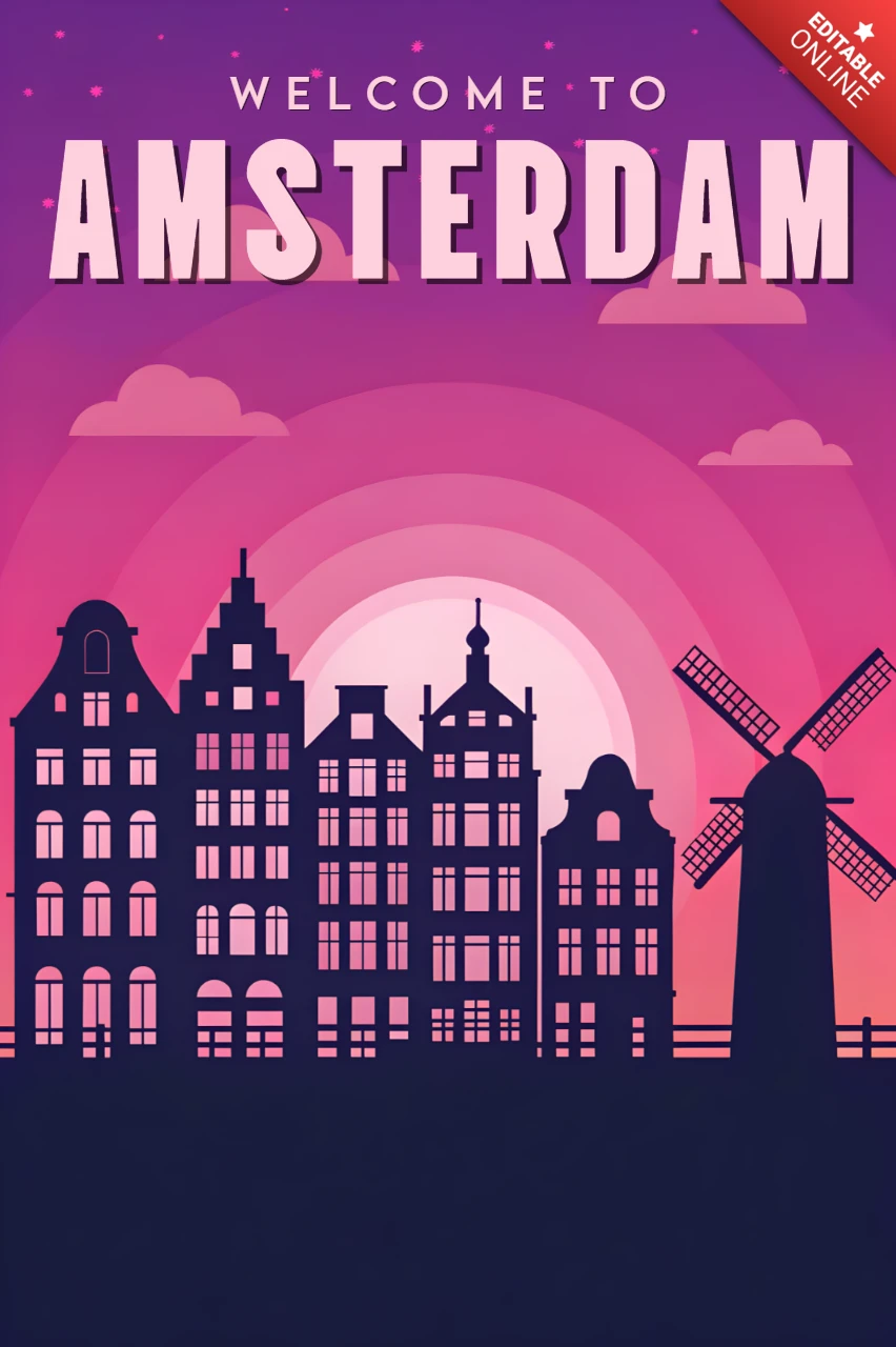 Template de design de paisagem urbana de Amsterdã para pôsteres de viagem