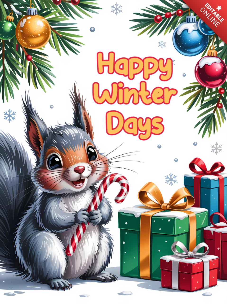 Winter Squirrel Design Template for Xmas Holiday Greeting Cards
