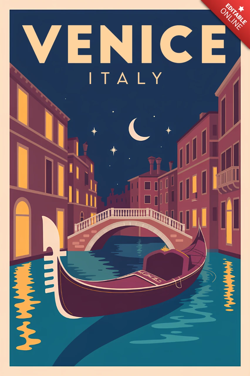 Venetië Italië retro ontwerp sjabloon voor reisposters