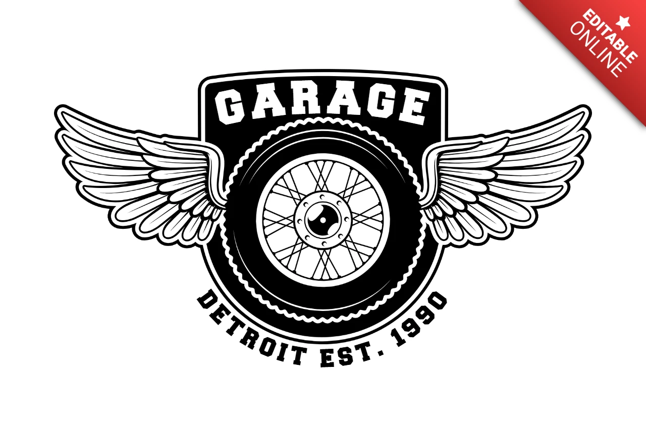 Motocicleta garaje con alas plantilla de diseño de camiseta