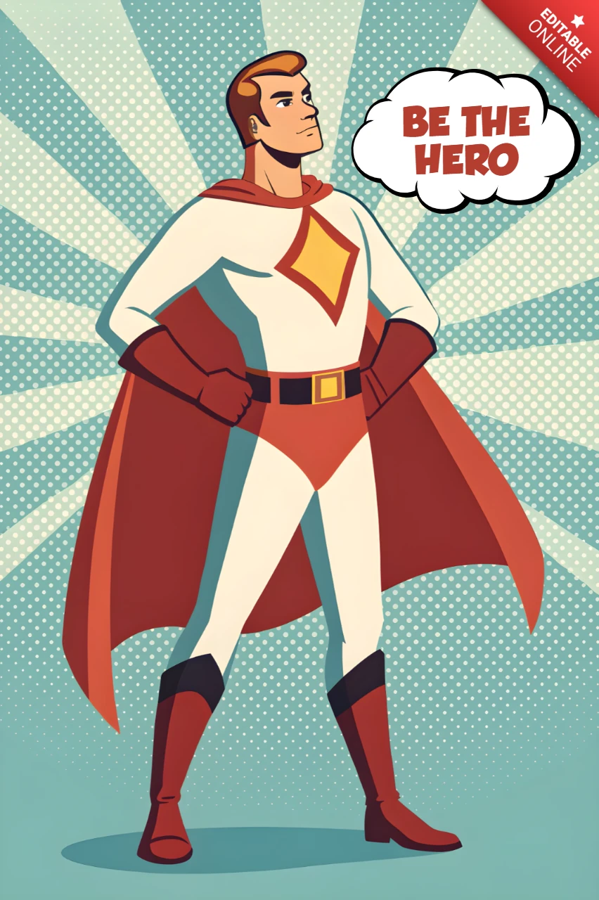 Modelo de design de cartazes em estilo de quadrinhos vintage heroico