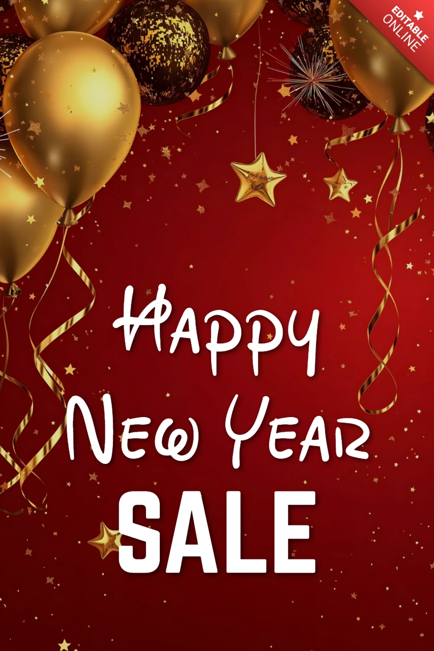 Feliz año nuevo venta plantilla de diseño rojo y oro