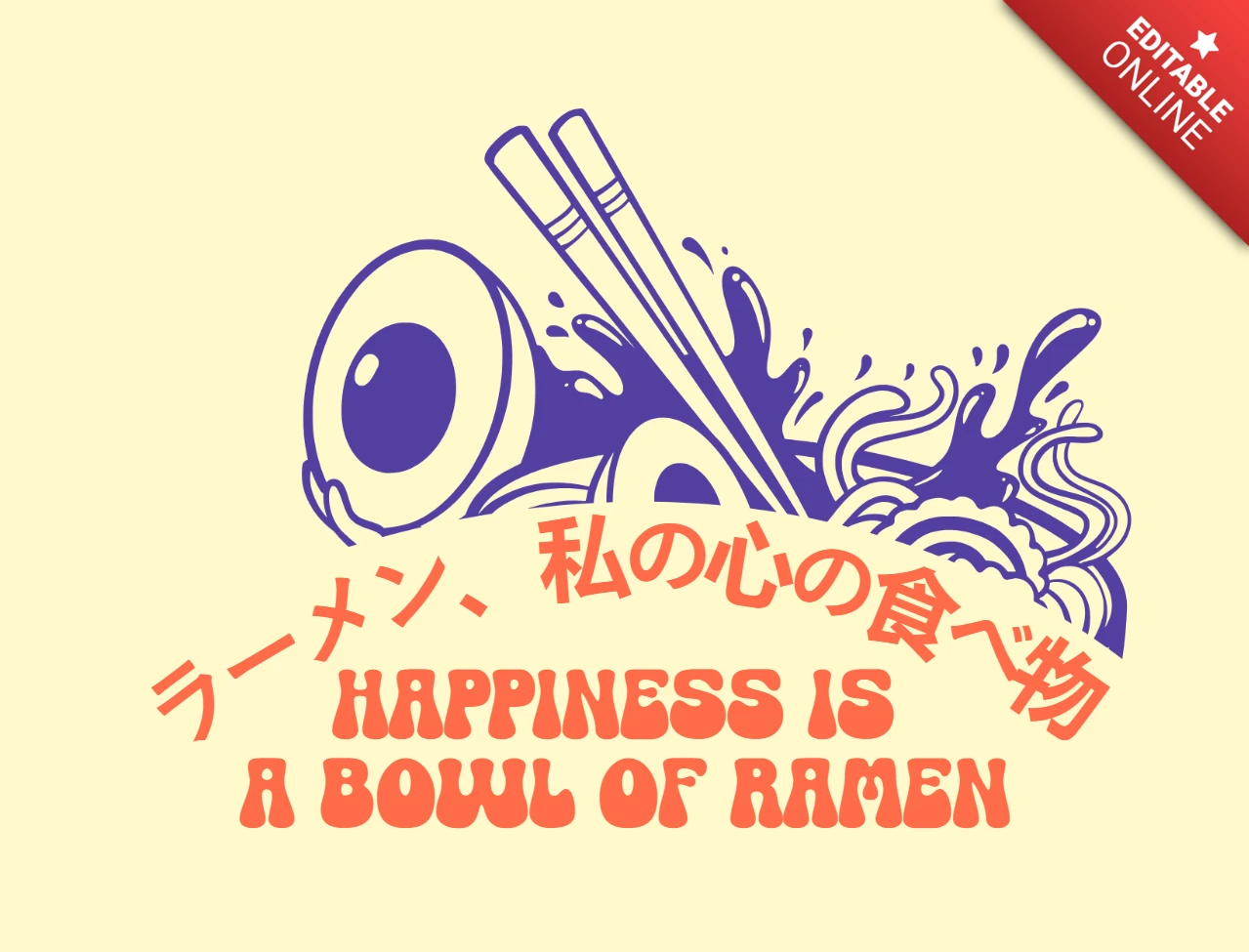Modèle de design de ramen ludique : le bonheur est un bol de ramen