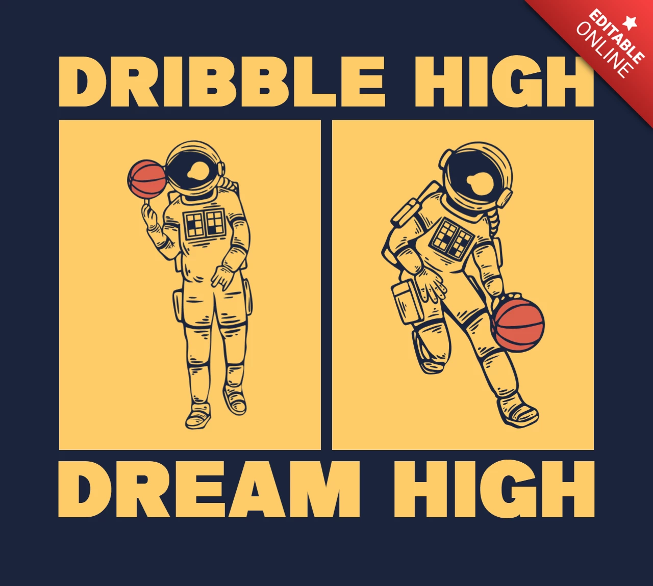 Astronaut Playing Basketball Vintage T-shirt Design Template