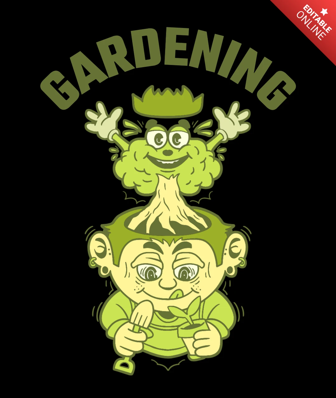 Verspielte Gartenkunst, die Natur und Kreativität nährt, T-Shirt-Designvorlage