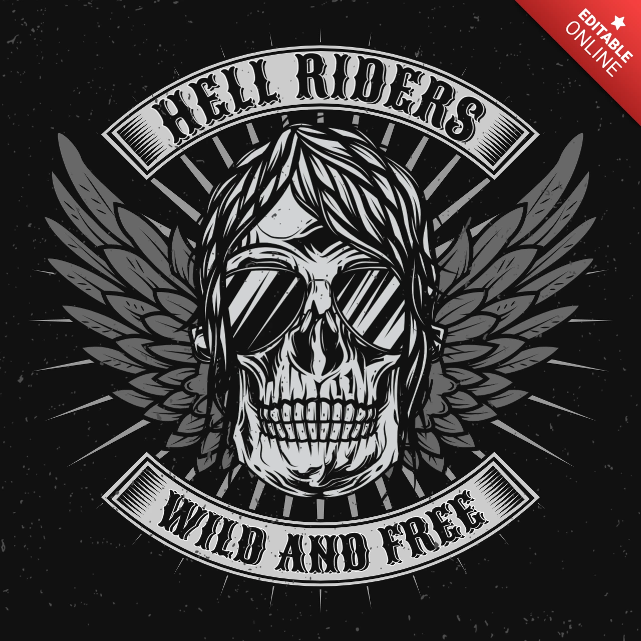 Modelo de design de camiseta com caveira de motociclista