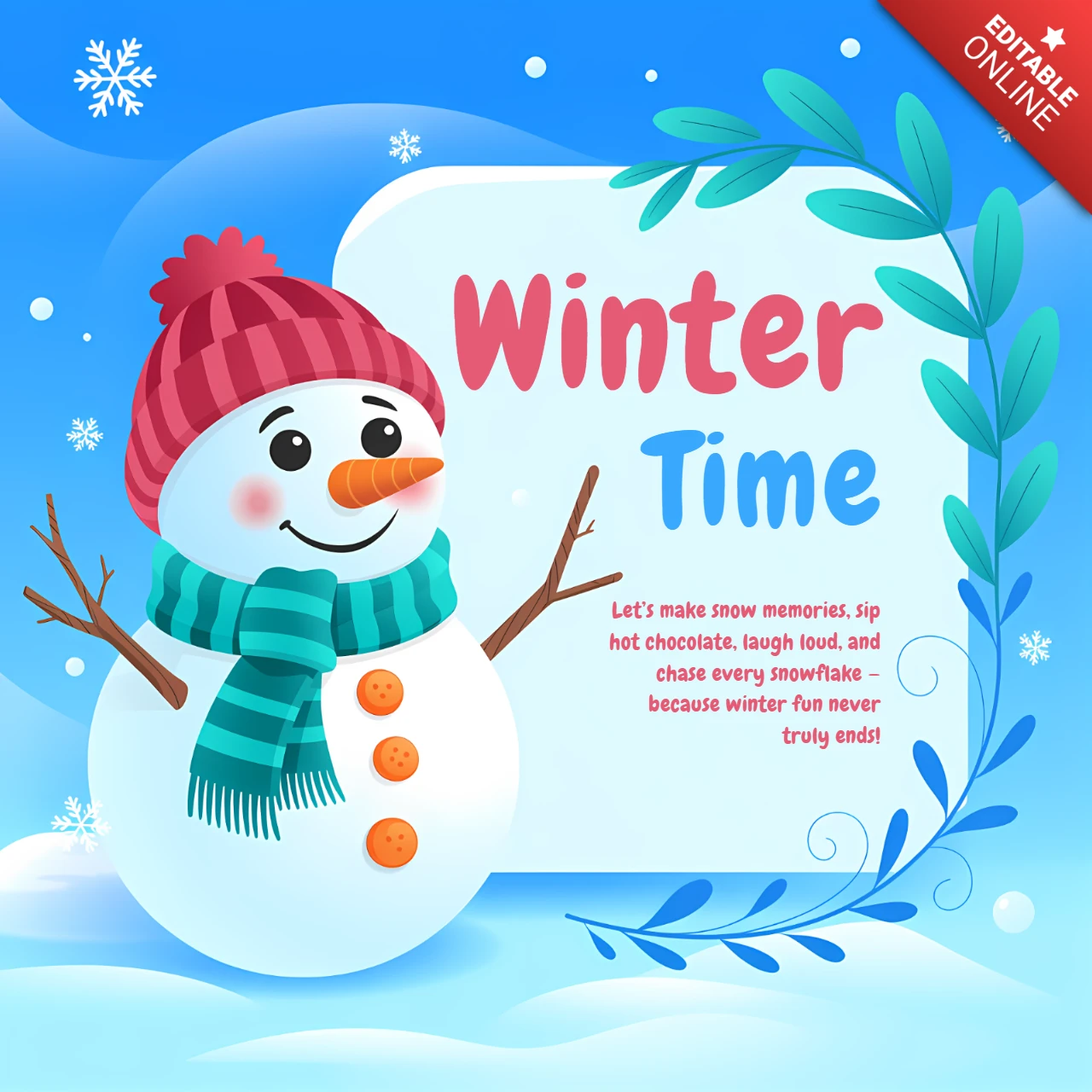 Winter Snowman Design Template for Holiday Greeting Cards