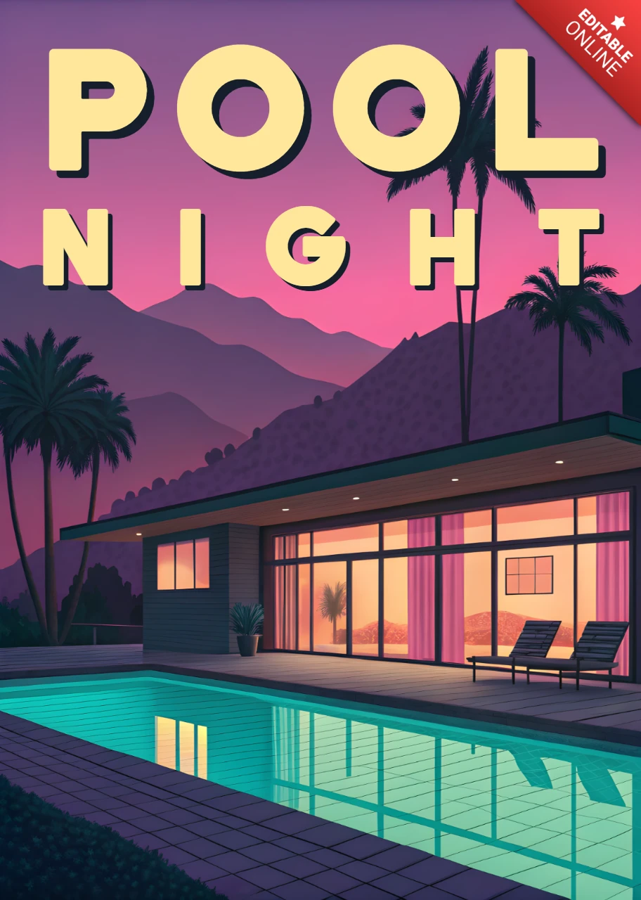 Pool Night Retro Design Template for Event Flyer