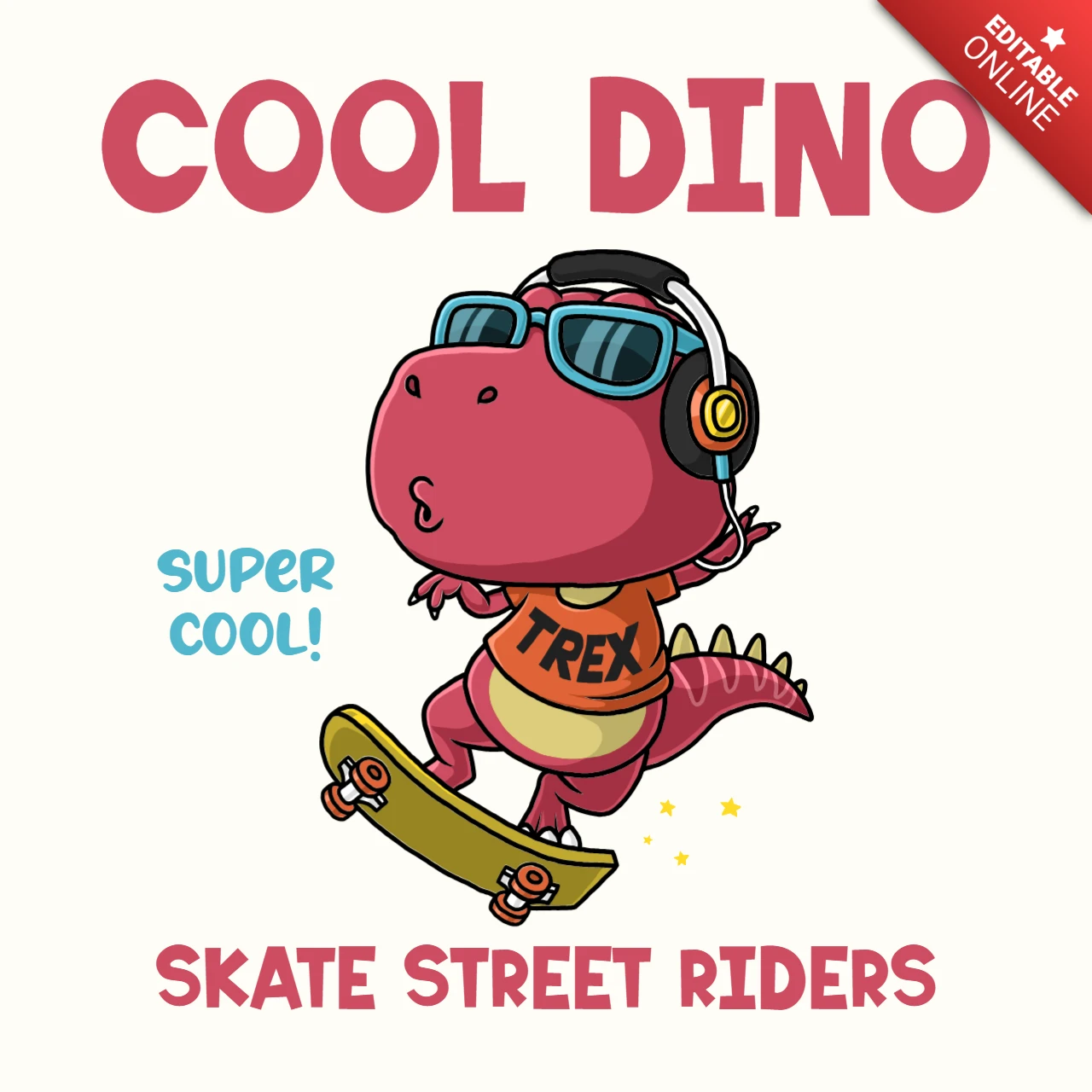 Cool Dino Skate Street Riders Design Template - Fun and Playful Cartoon Style