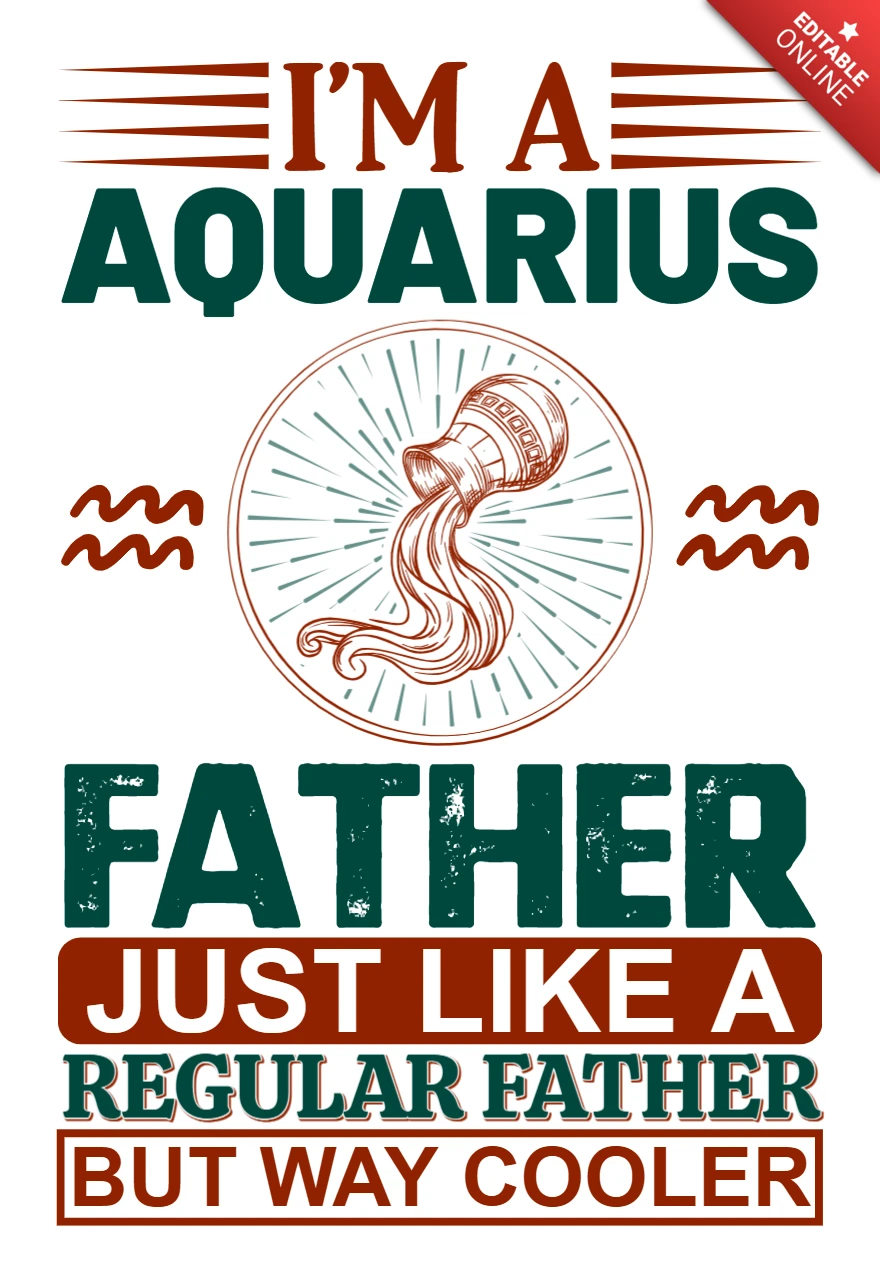 Bewerkbaar retro typografie ontwerpsjabloon voor aquarius vaders