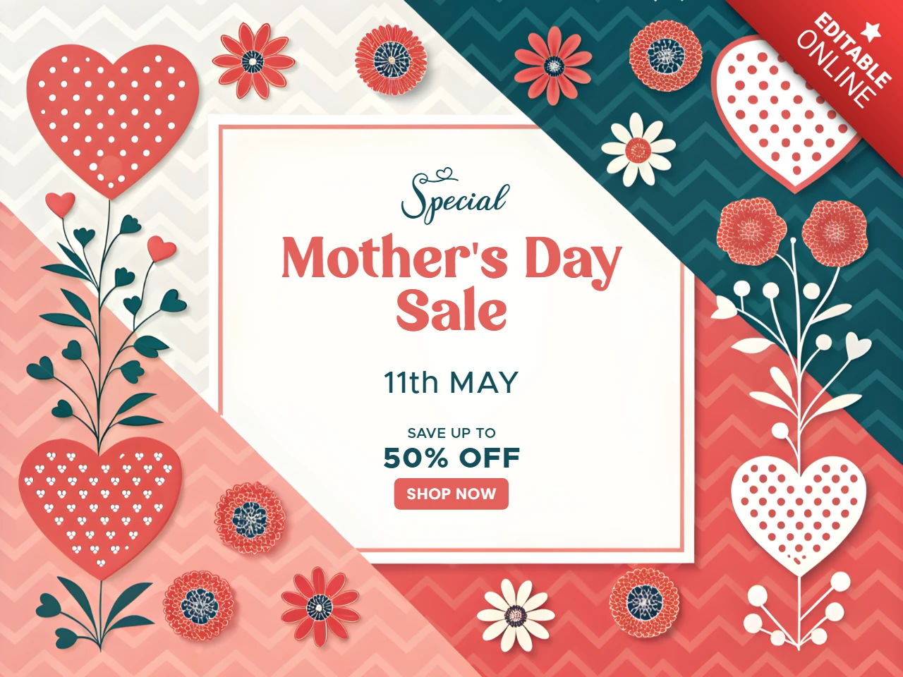 Charming Floral Mother's Day Sale Template Design – Editable Graphic for Promotions