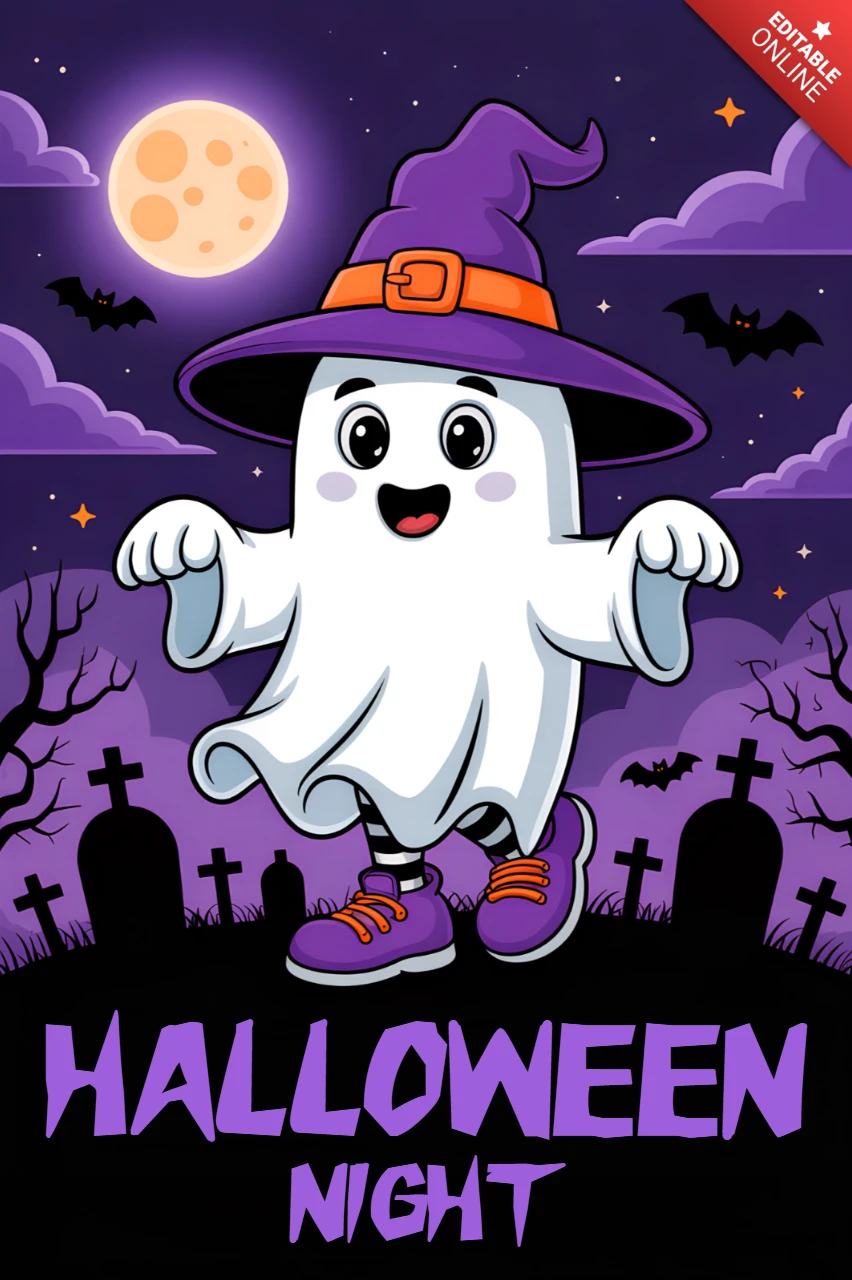 Bewerkbaar halloween spookontwerp sjabloon voor kinderfeestuitnodigingen