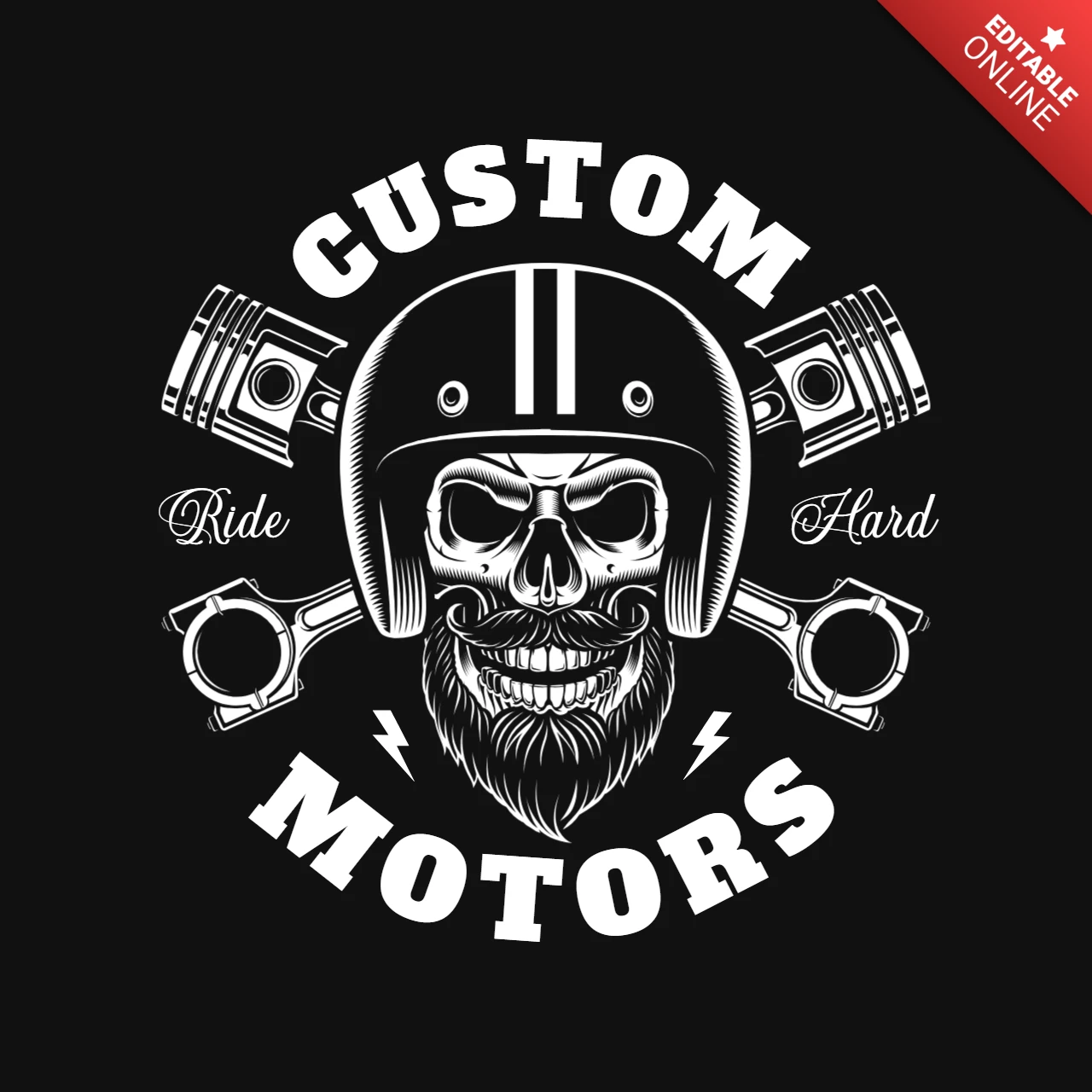 Teschio da motociclista con barba e pistoni incrociati Modello di design per t-shirt