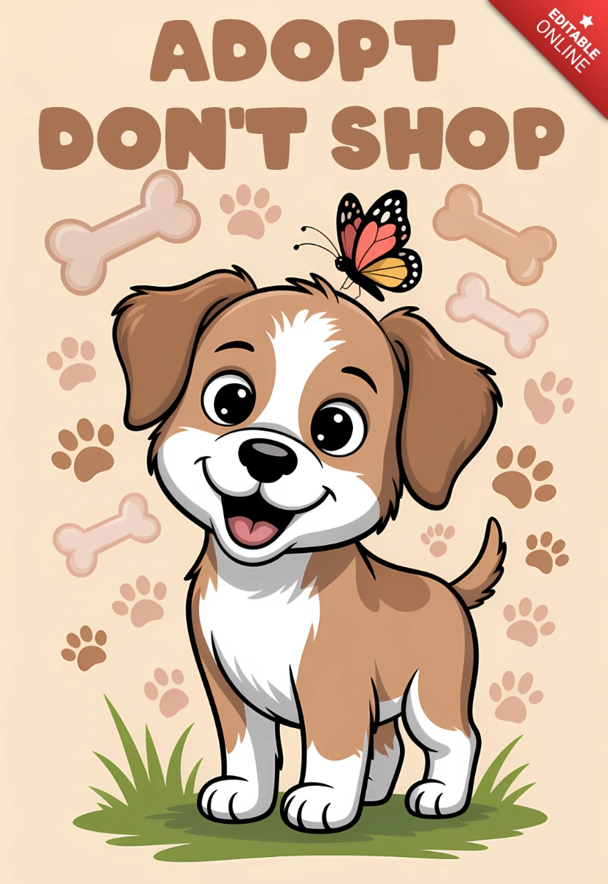 Speelse hond adoptie sjabloonontwerp voor posters