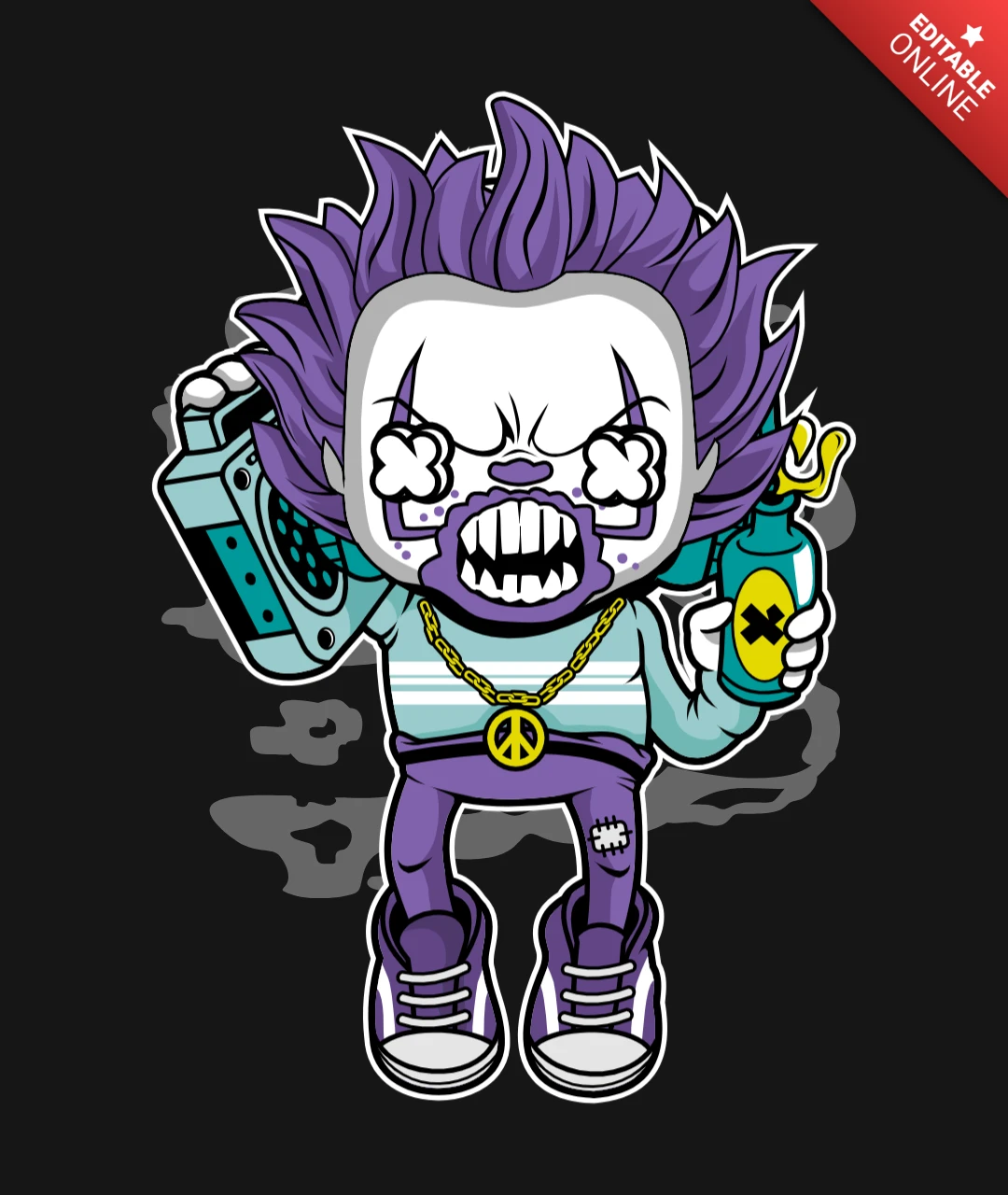 Pennywise Boombox Comic Caricature Pop Culture T-Shirt Design Template