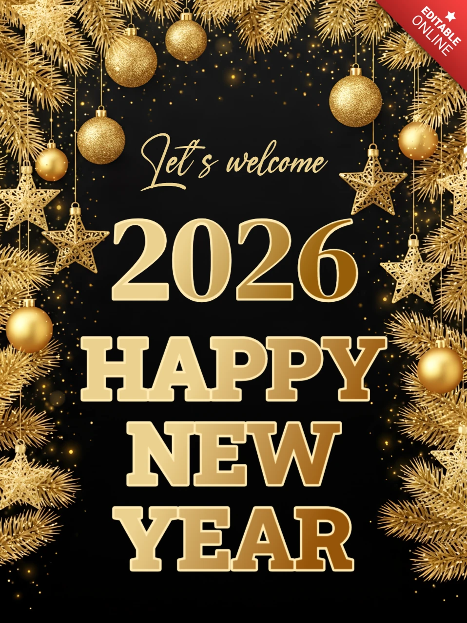 Elegant New Year Celebration Template with Gold Stars and Ornaments Design for Party Invitations