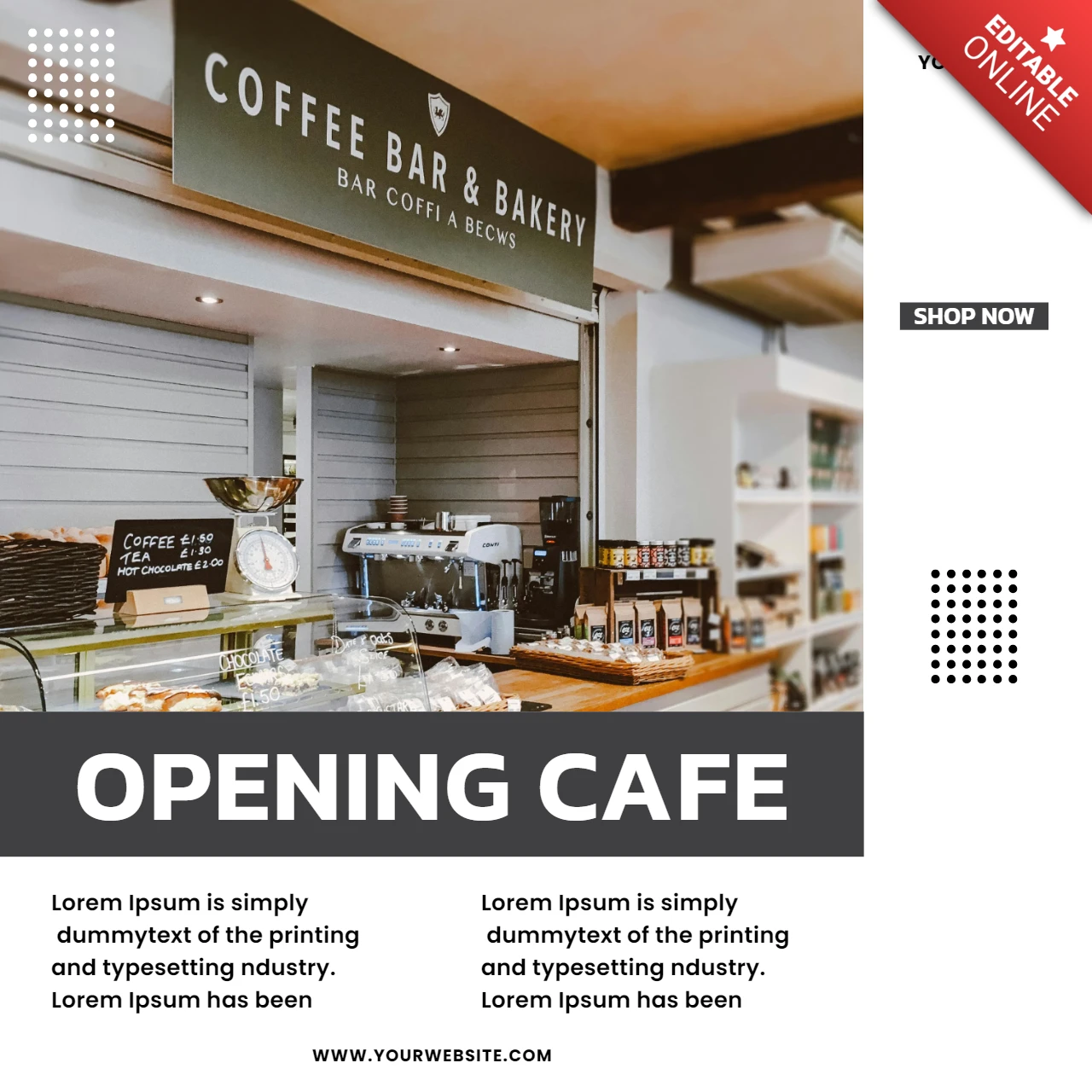 Sjabloon voor sjabloon voor social media-post van opening café