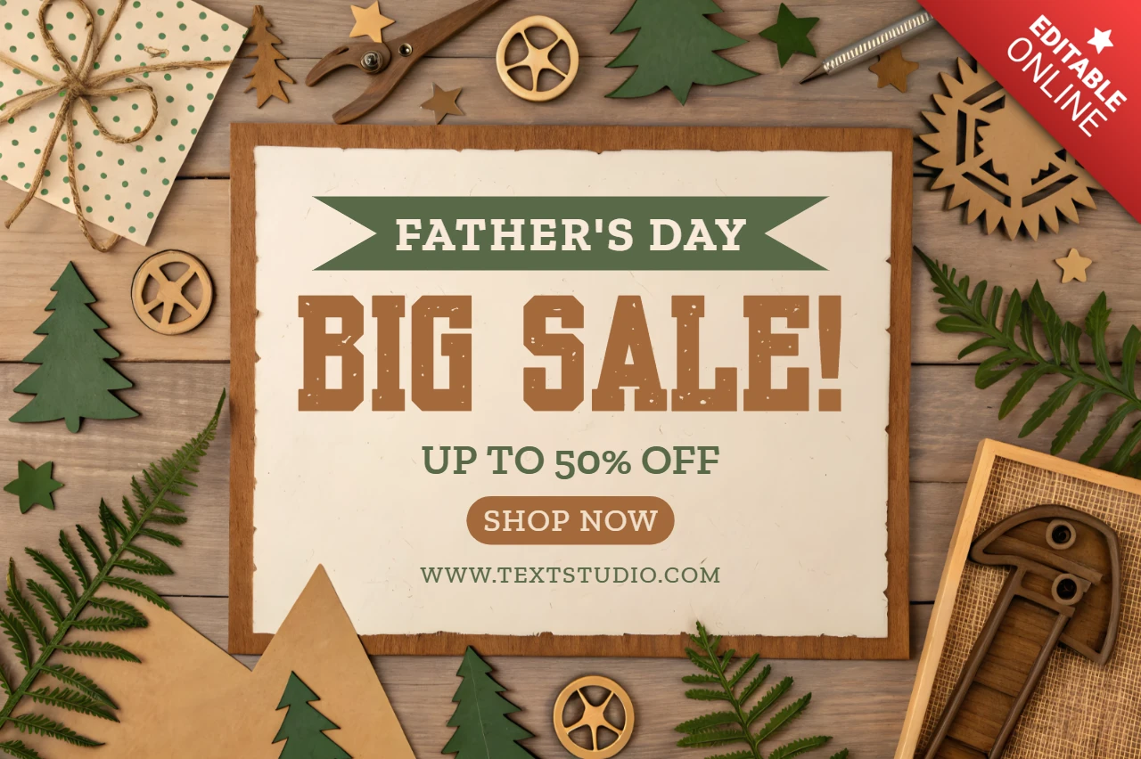 Father's Day Big Sale Design Template - Rustic Vintage Style with Nature Elements