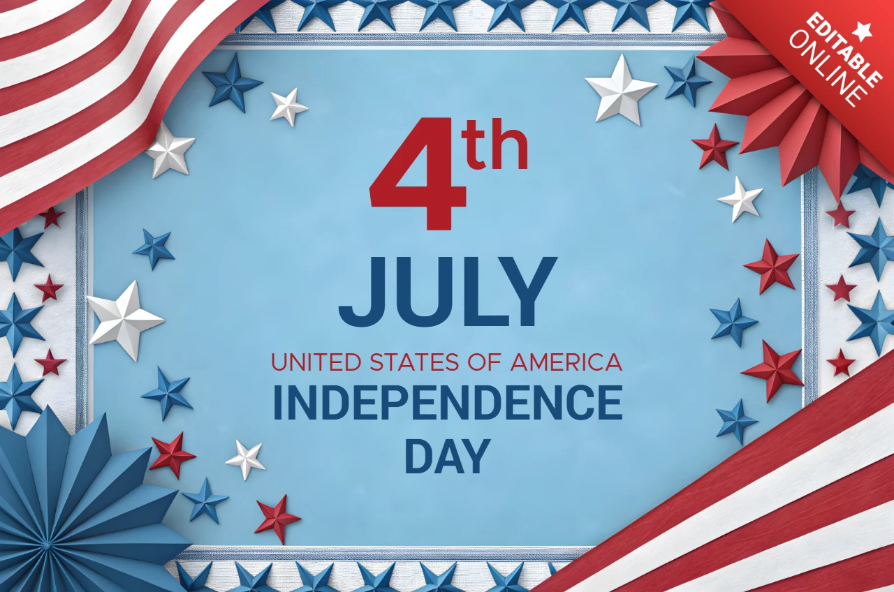 Template de design para celebração do dia da independência, 4 de julho, com estrelas e listras.
