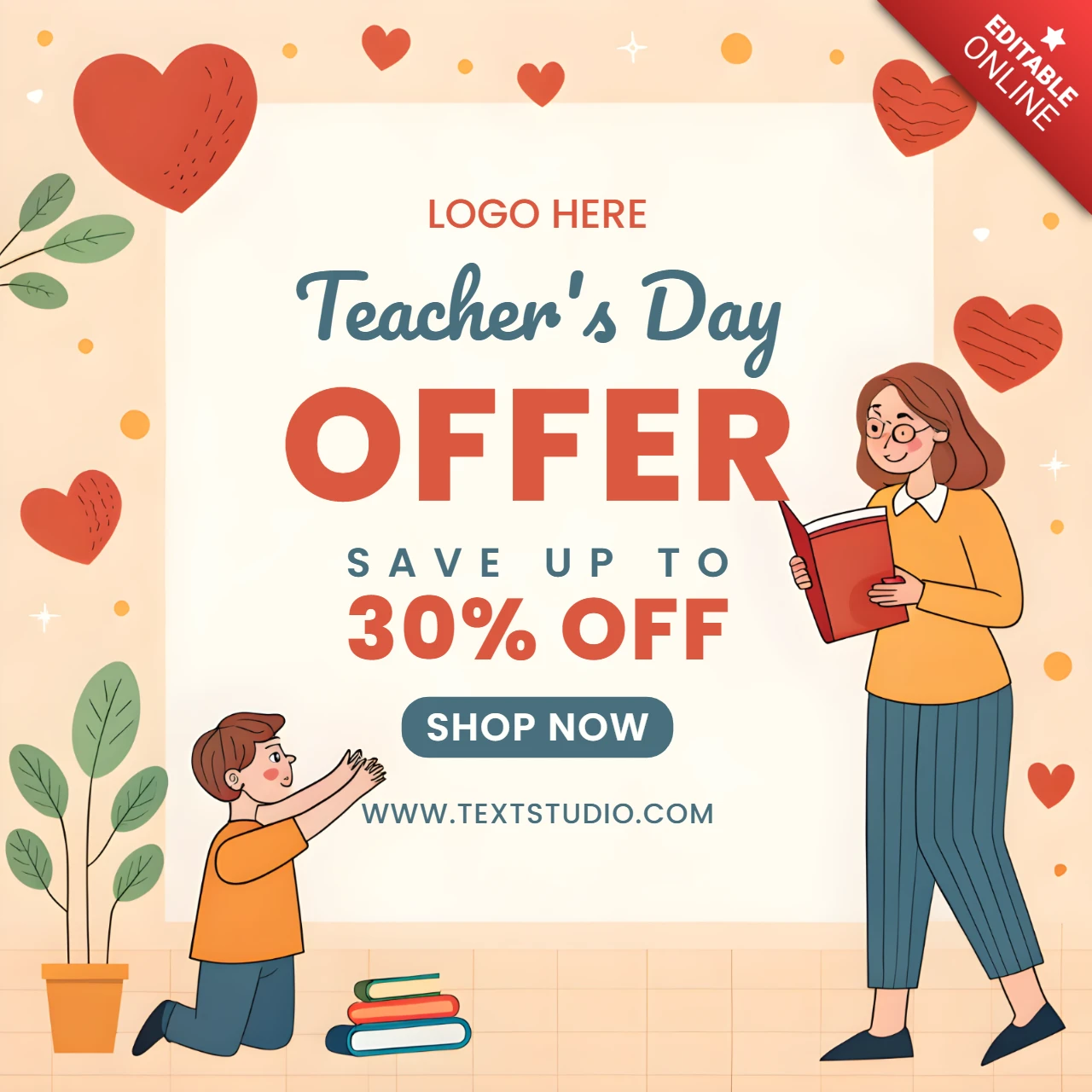 Teacher's Day Offer Template - Charming Illustrated Design for Promotions