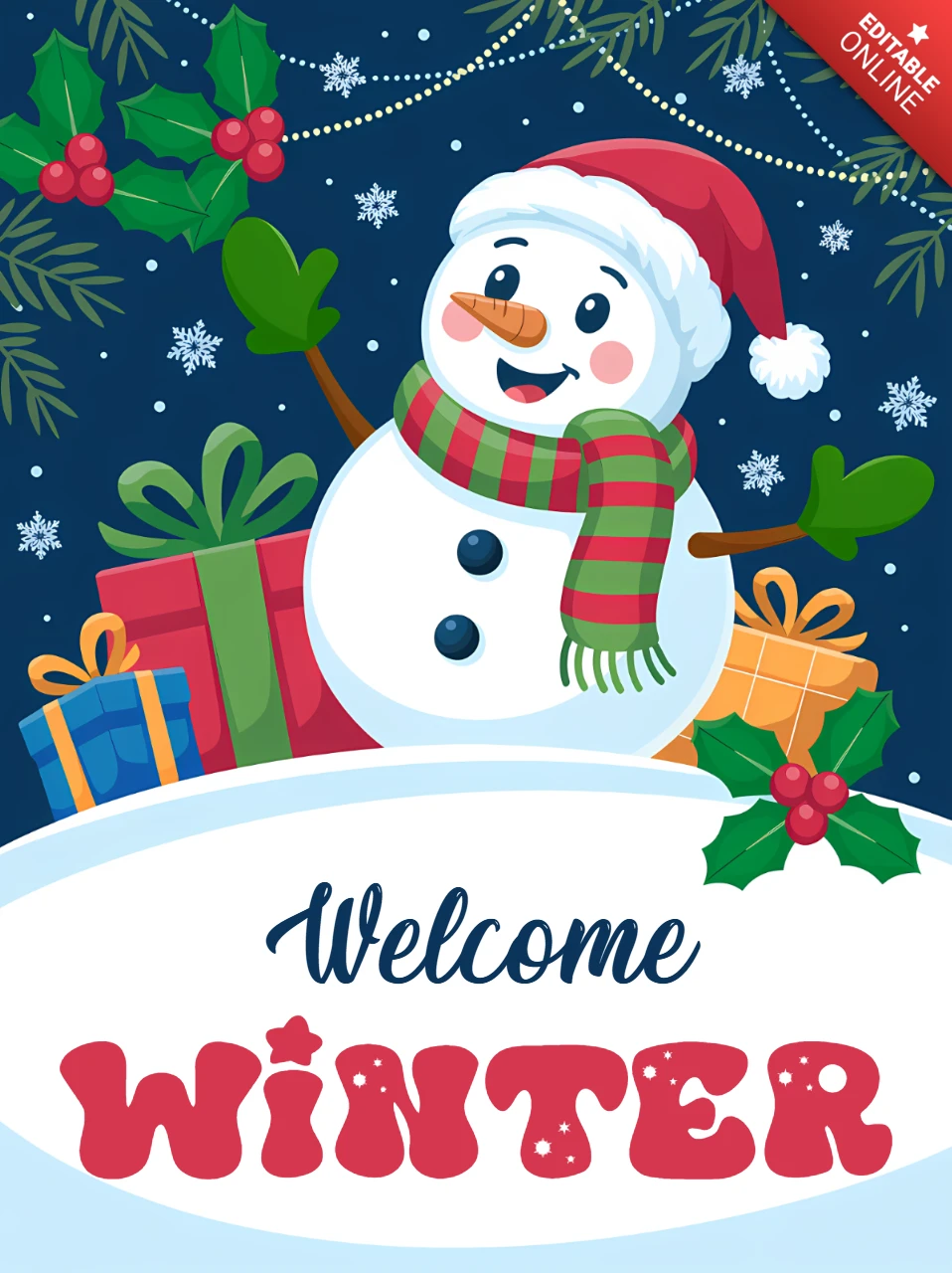 Plantilla de diseño de muñeco de nieve invernal para tarjetas de felicitación navideñas