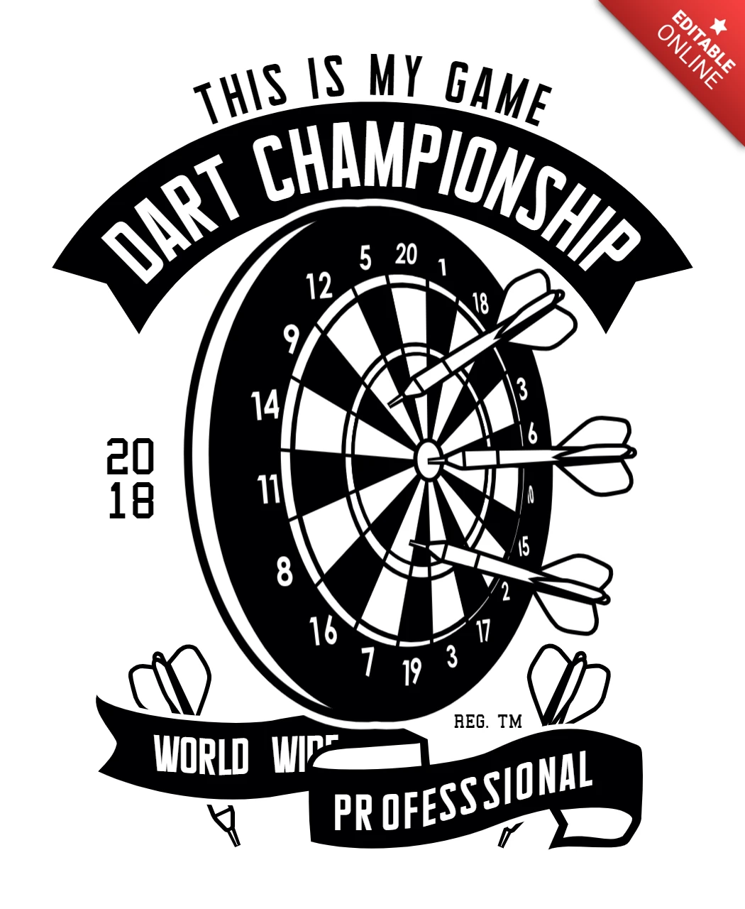 T-Shirt-Designvorlage für die Darts-Meisterschaft