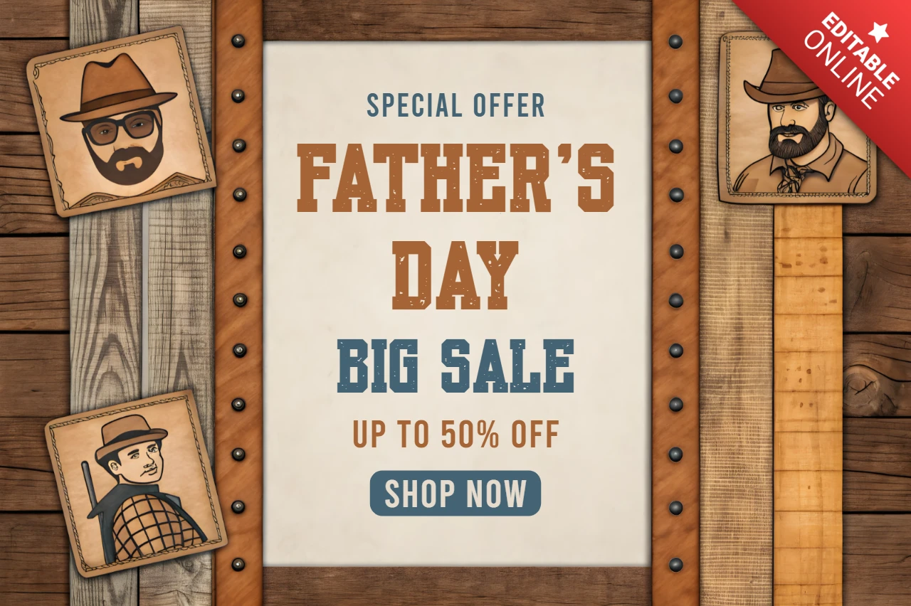 Vintage Father's Day Sale Design Template - Editable Promotional Graphic