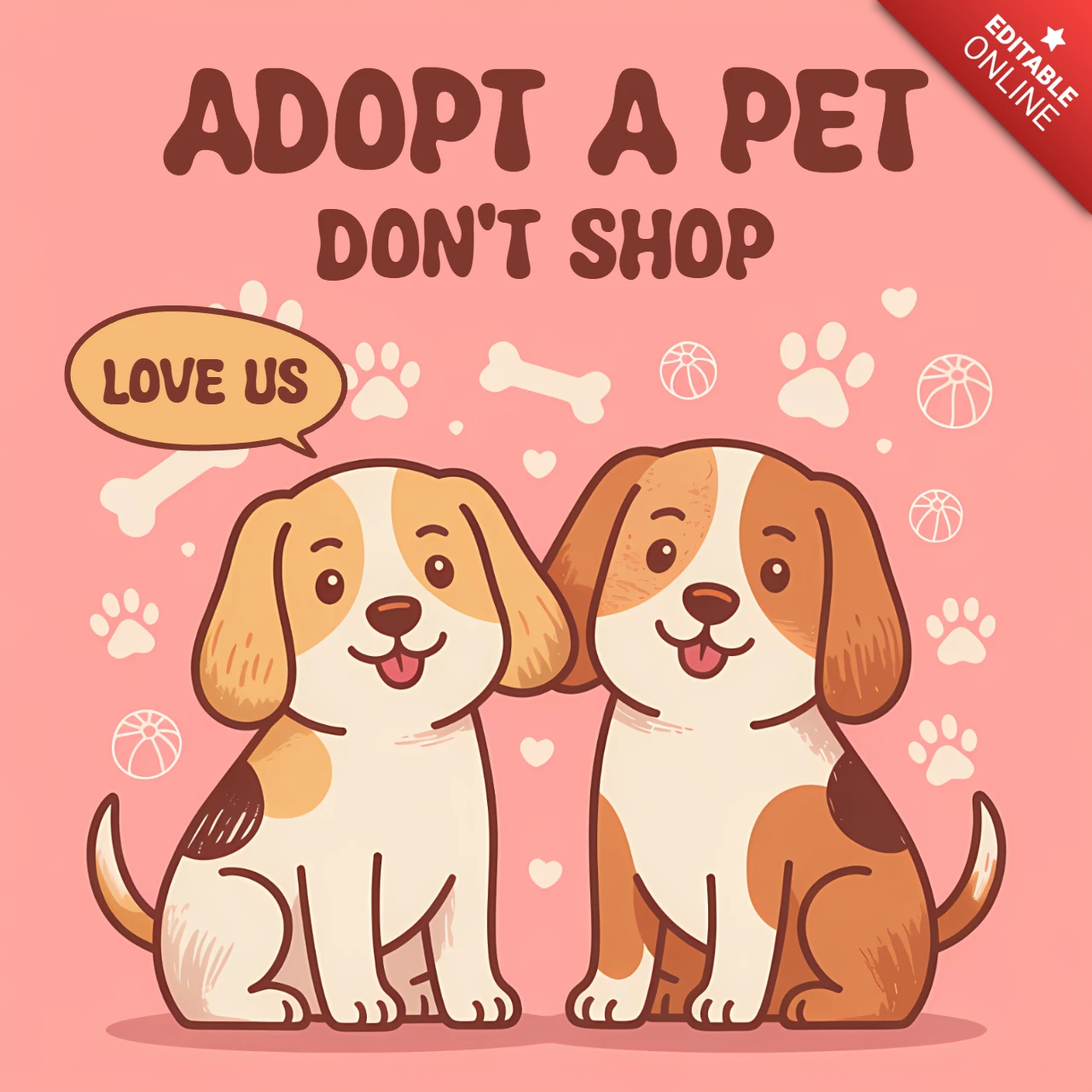 Speelse huisdieradoptie ontwerpsjabloon voor posters met schattige honden