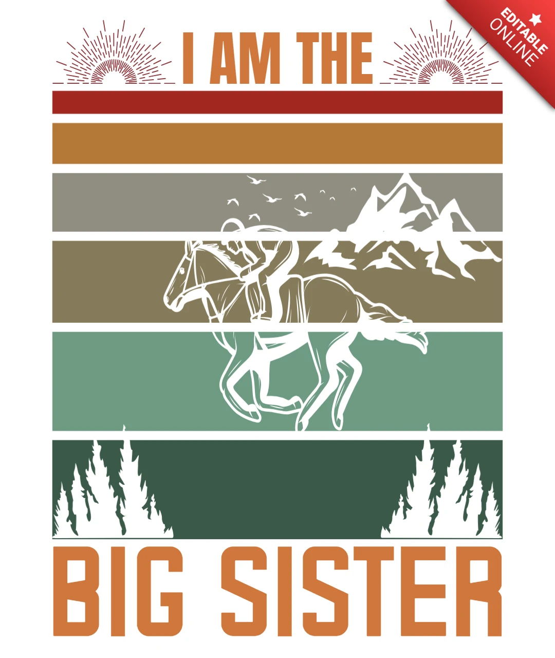 Rustic Big Sister Design Template with Mountain and Horse Graphics