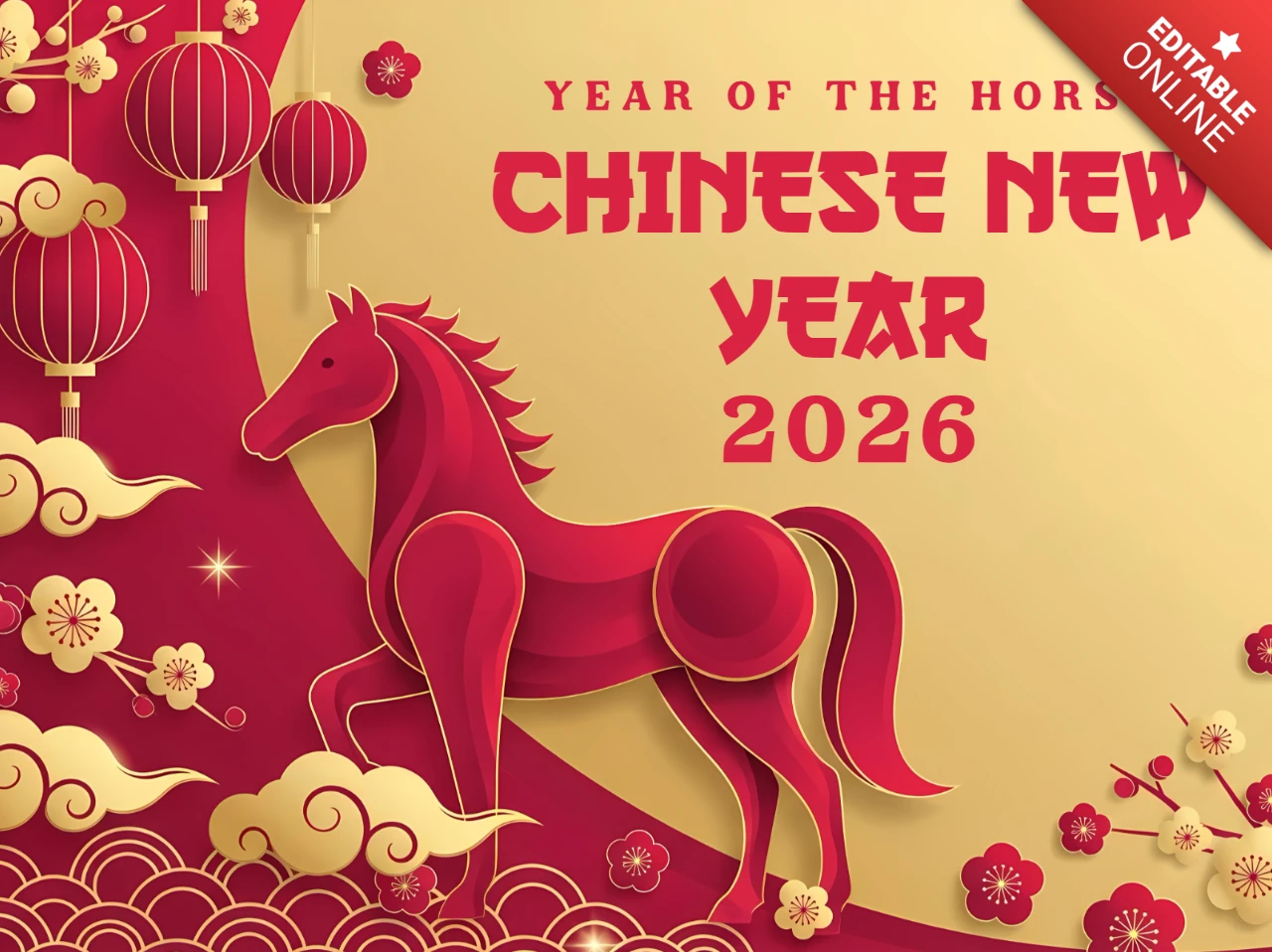 Chinese New Year 2026 Horse Design Template for Festive Greeting Cards