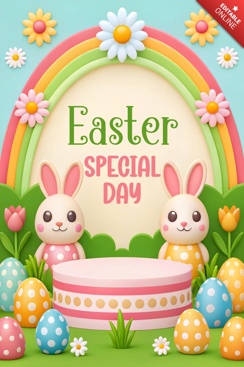 Bunte Ostern Feier Design-Vorlage mit niedlichen Hasen und Eier